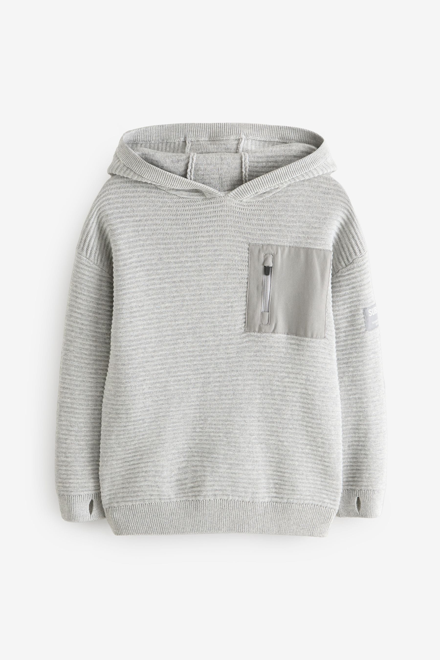 Grey 100% Cotton Utility Knitted Hoodie (3-16yrs)