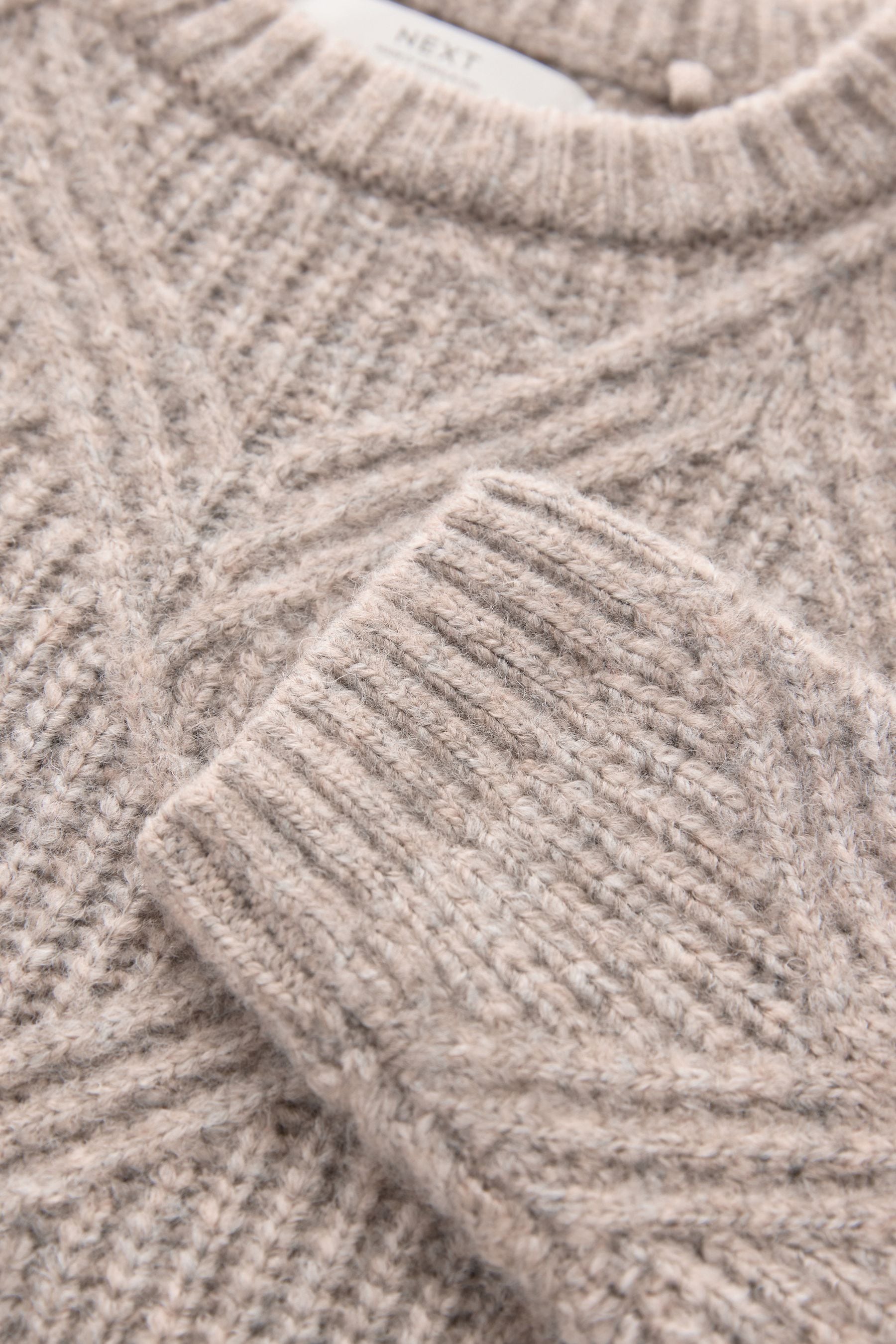 Neutral Textured Knitted Crew Neck Jumper (3-16yrs)