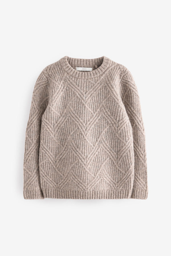 Neutral Textured Knitted Crew Neck Jumper (3-16yrs)