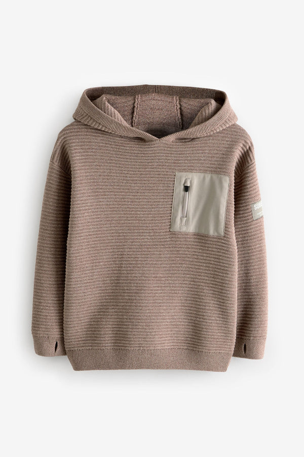 Taupe Brown 100% Cotton Utility Knitted Hoodie (3-16yrs)