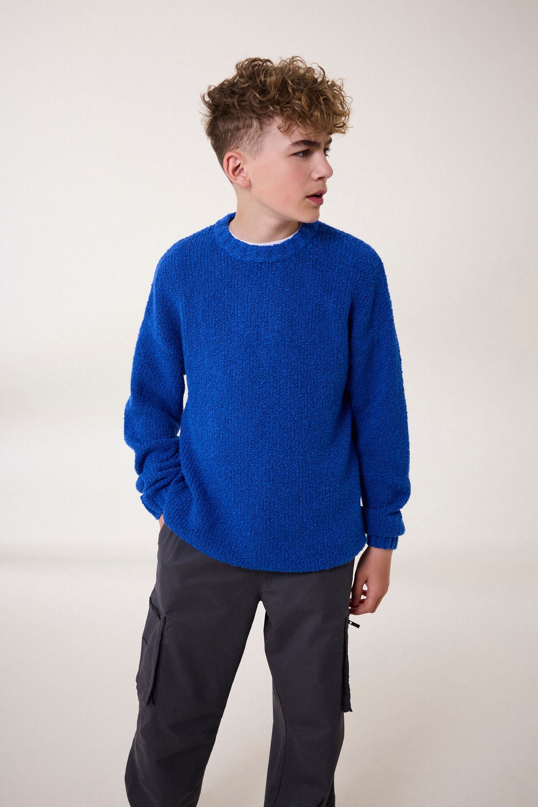 Cobalt Blue Boucl?© Crew Neck Jumper (3-16yrs)