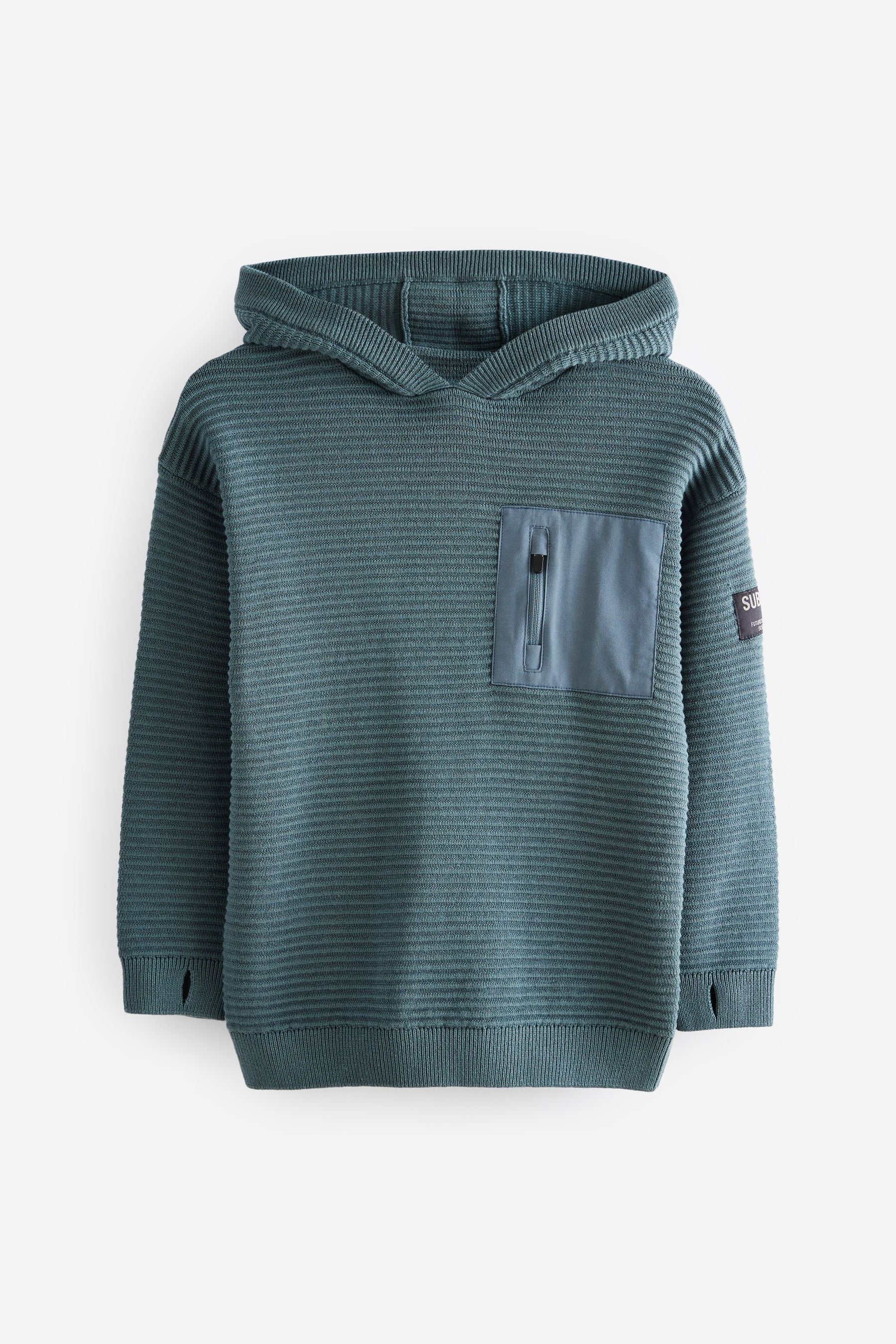 Blue 100% Cotton Utility Knitted Hoodie (3-16yrs)