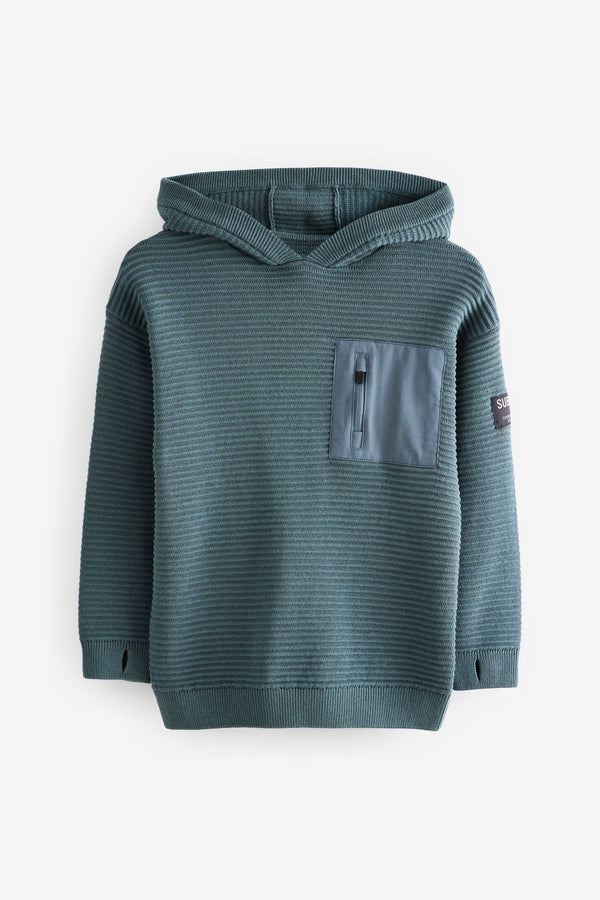 Blue 100% Cotton Utility Knitted Hoodie (3-16yrs)