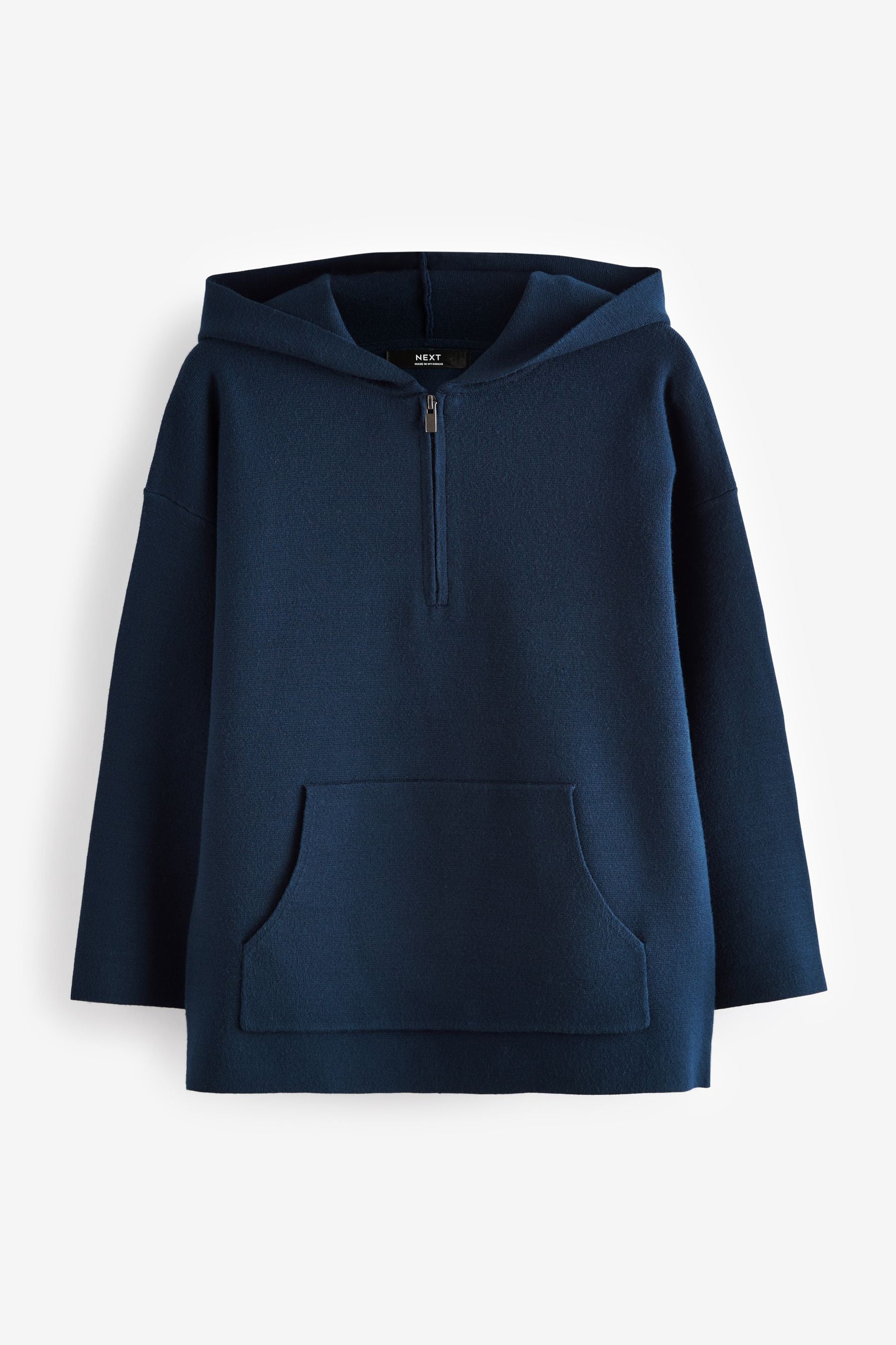 Navy Blue Zip Neck Knitted Hoodie (3-16yrs)