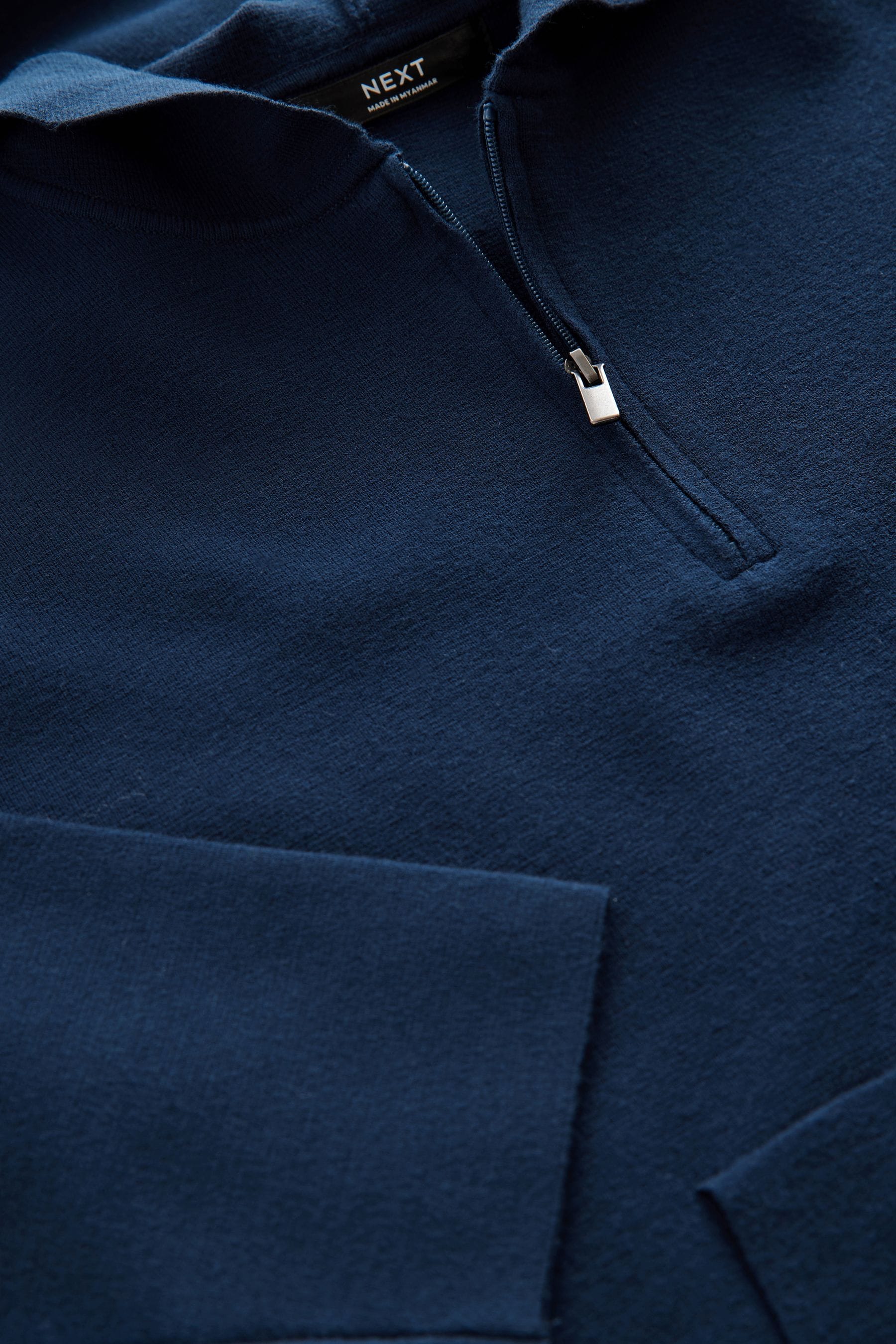 Navy Blue Zip Neck Knitted Hoodie (3-16yrs)