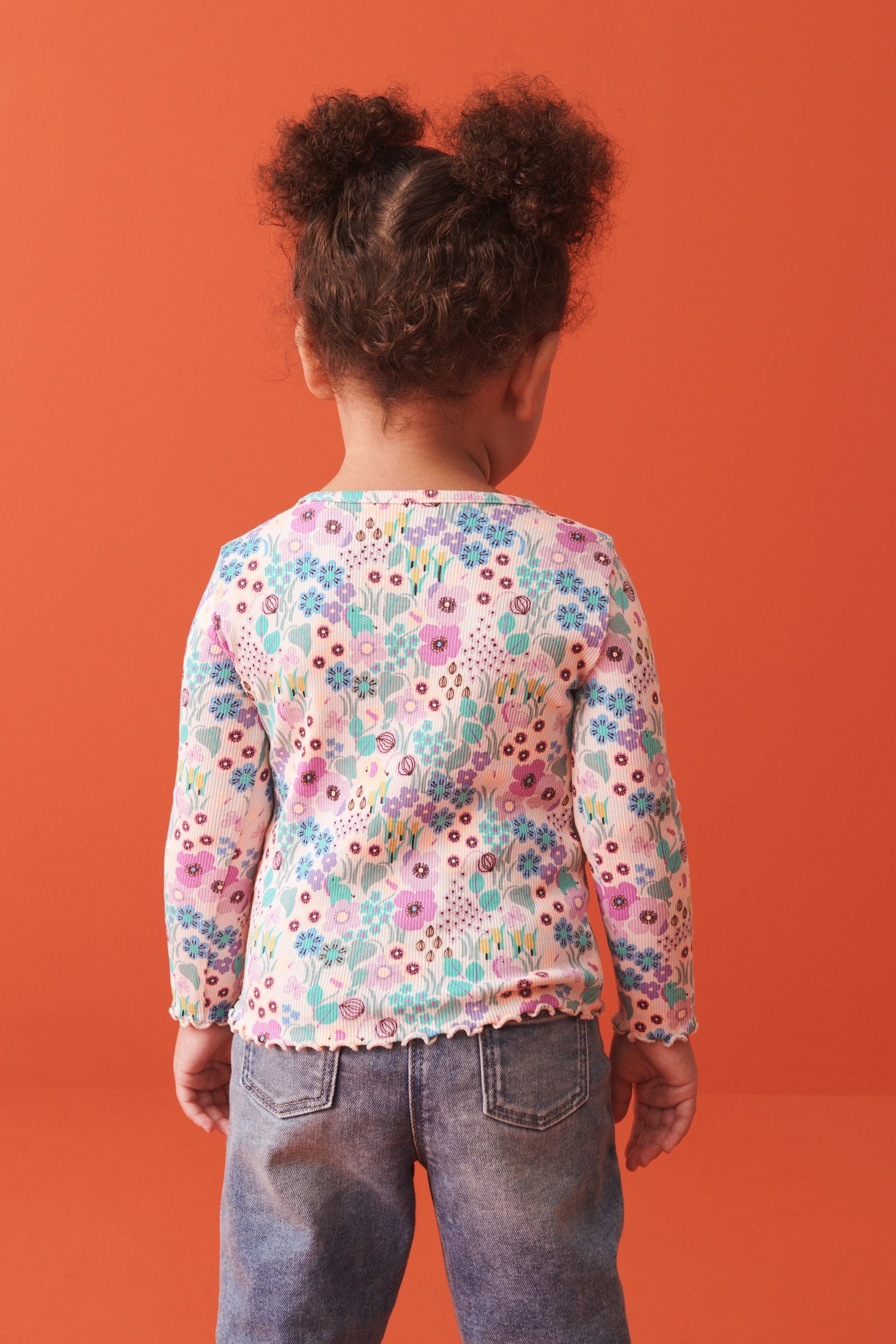 Lilac Purple Flower Cotton Rich Long Sleeve Rib T-Shirt (3mths-7yrs)