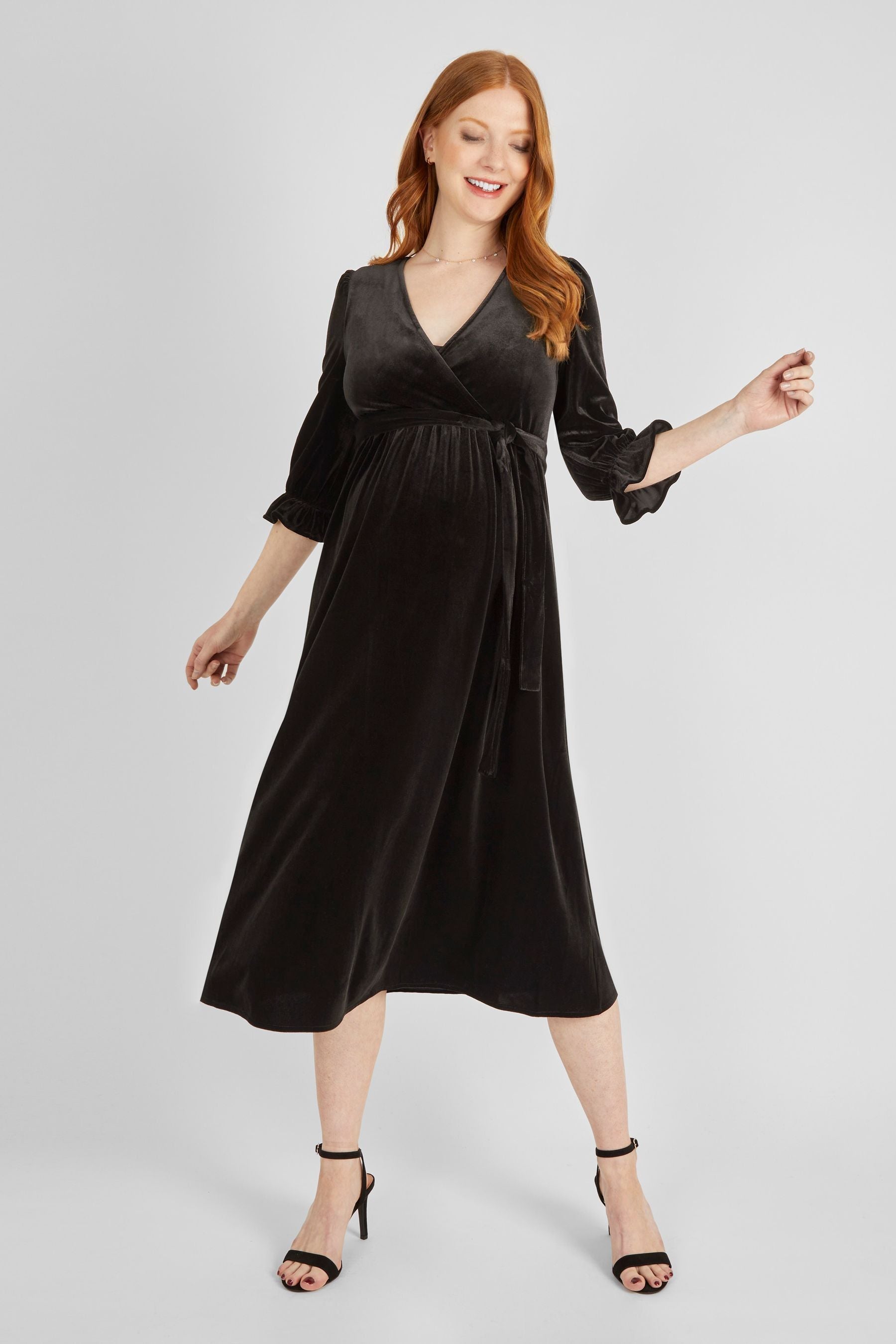 JoJo Maman Bébé Black Velvet Wrap Maternity & Nursing Dress