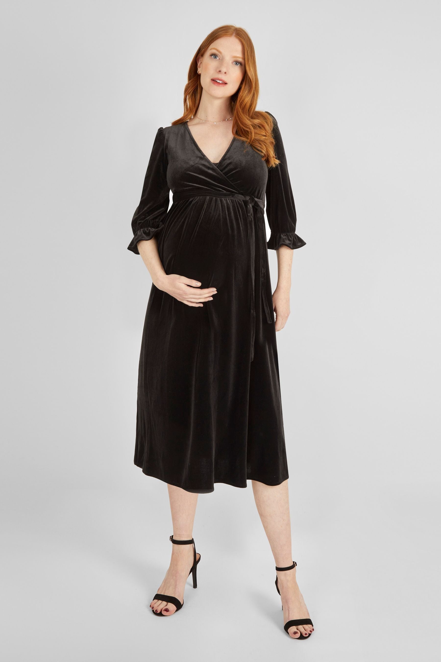 Black JoJo Maman Bébé Velvet Wrap Maternity & Nursing Dress