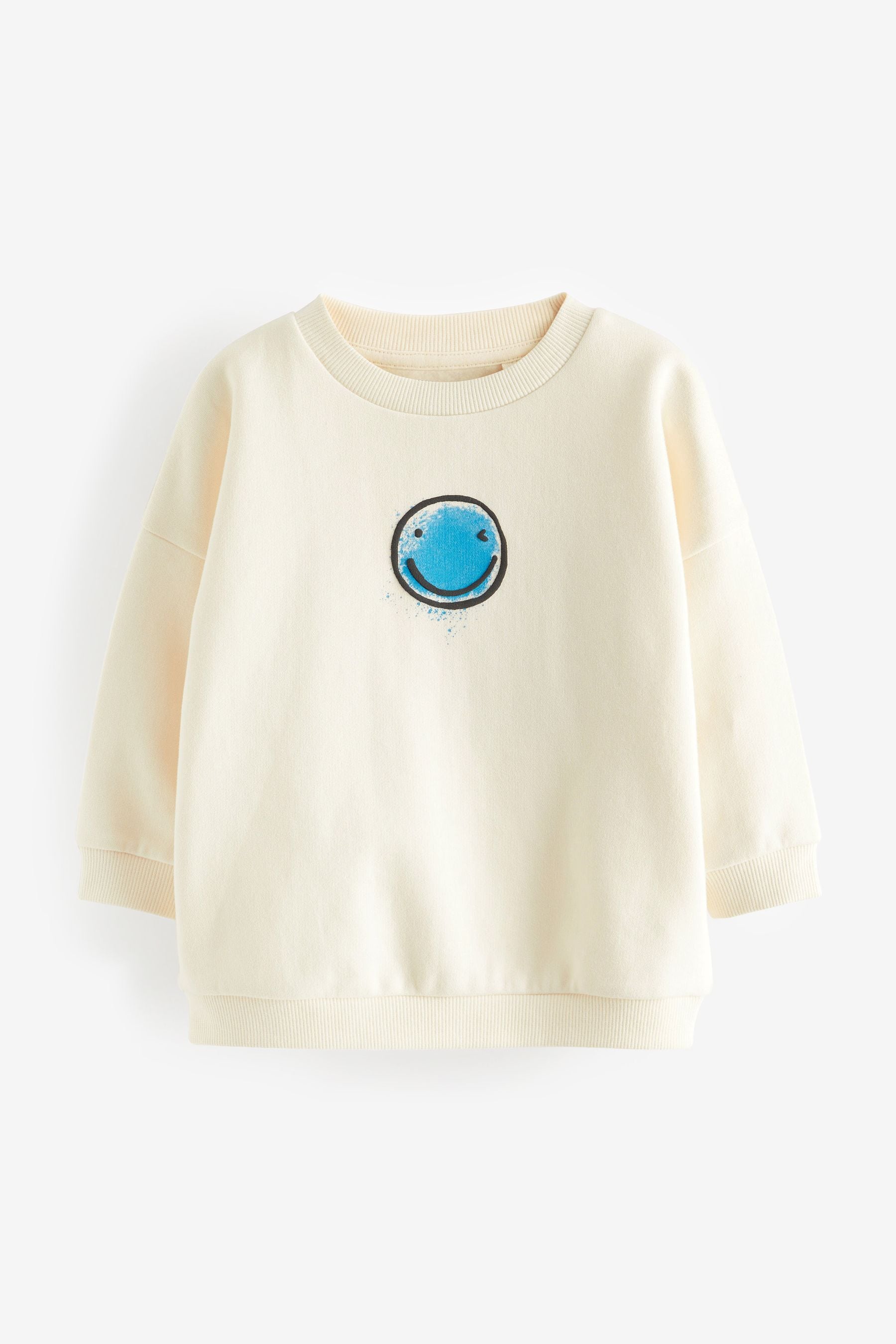 Ecru White Smile Oversized Printed 100% Cotton Sweatshirt (3mths-7yrs)