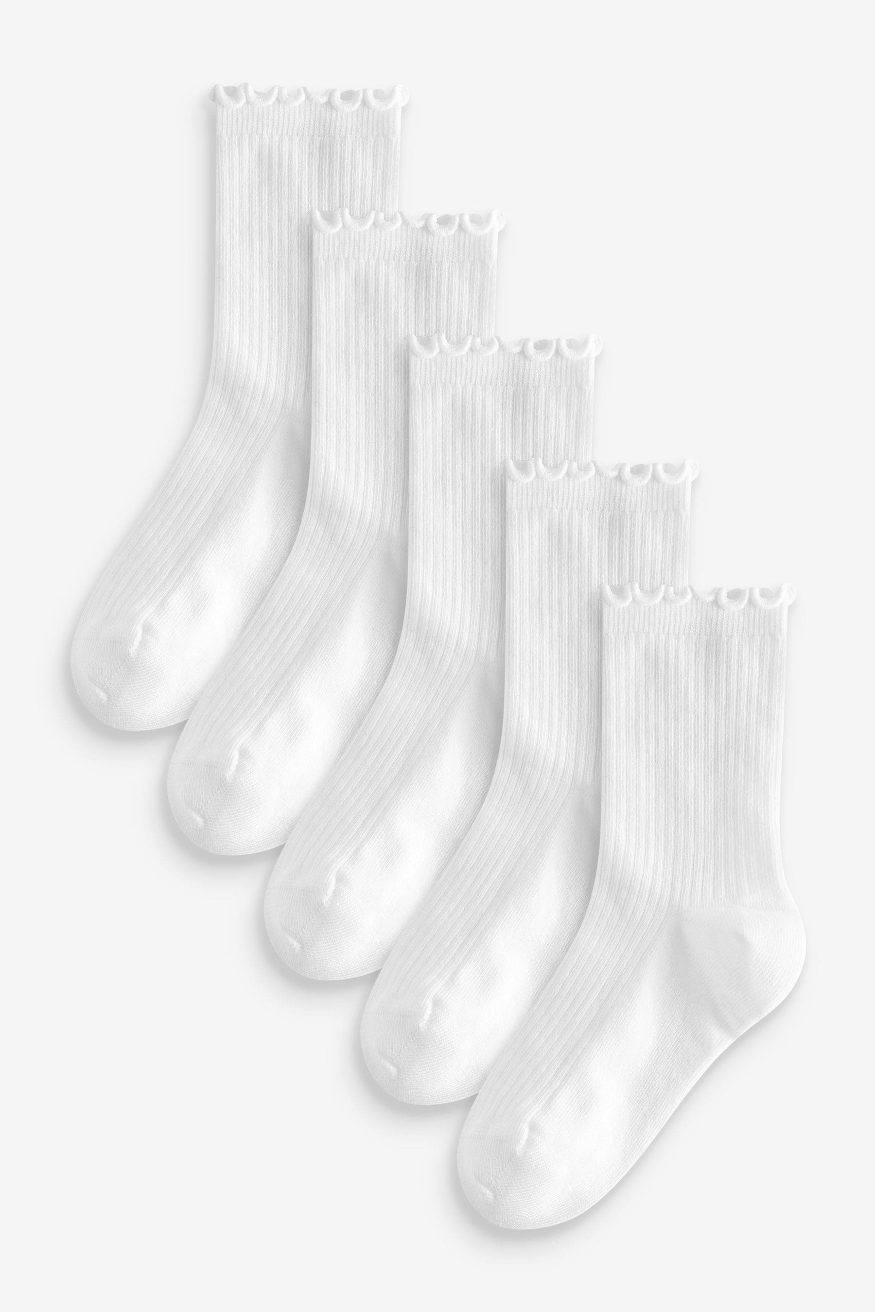 White Regular Length Cotton Rich Ruffle Ankle Socks 5 Pack