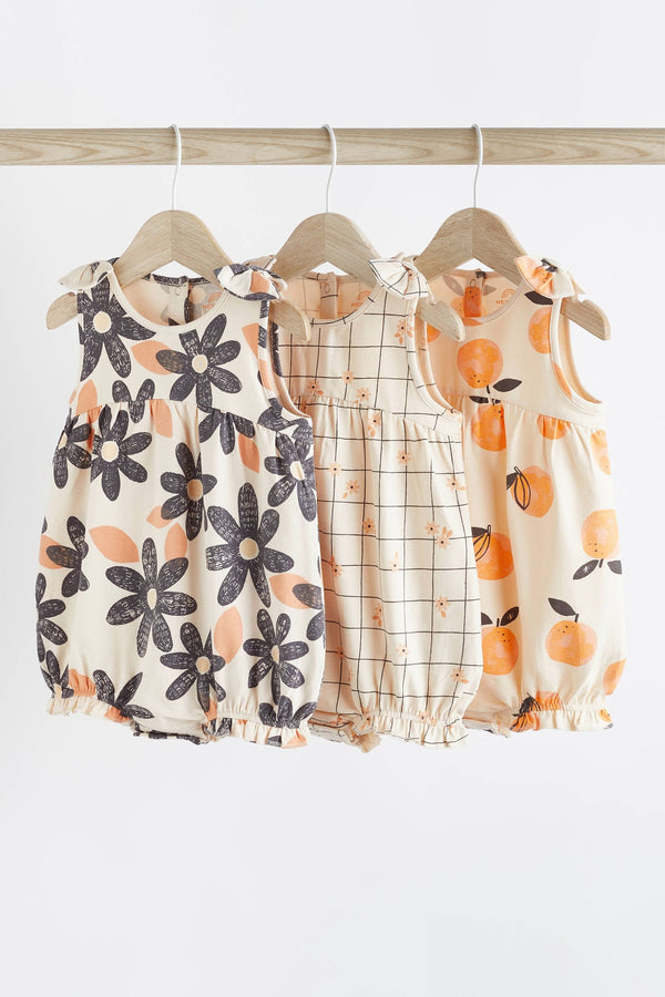 Orange Floral Baby Vest Rompers 3 Pack