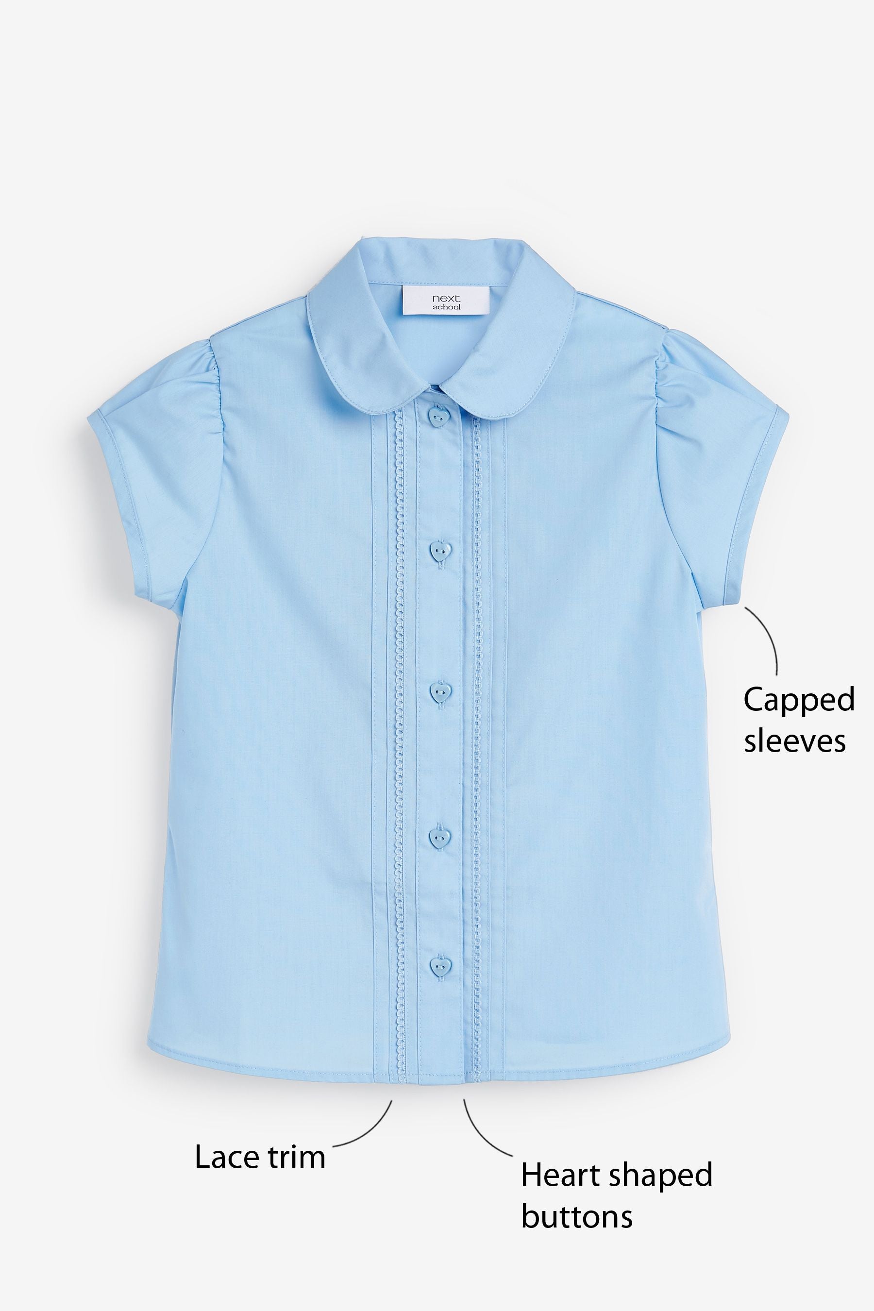 Blue Regular Fit Puff Sleeve Lace Trim School Blouse (3-14yrs)