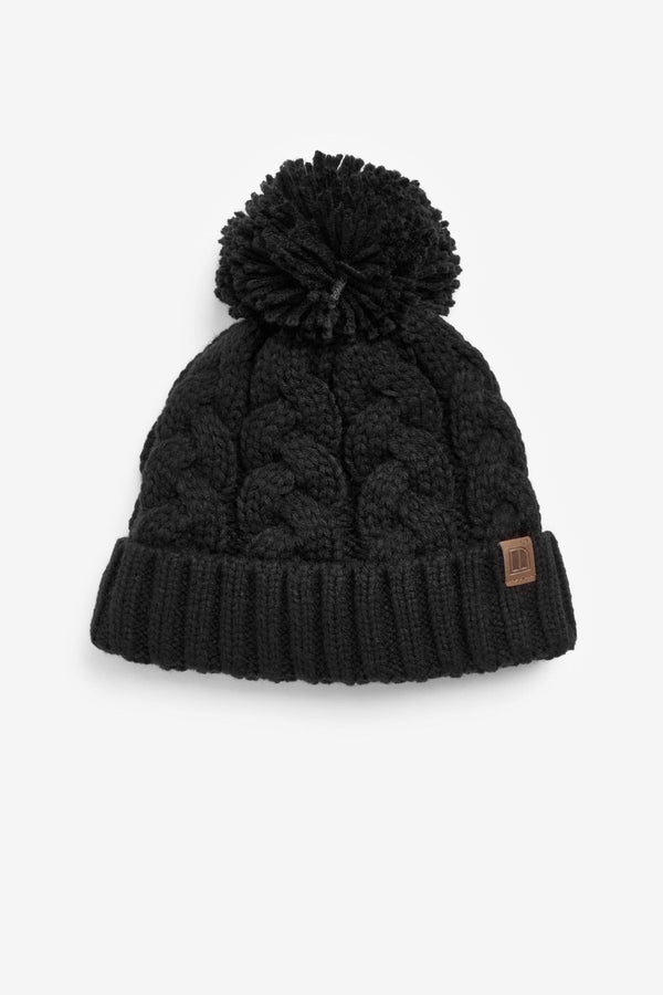 Black Knitted Cable Pom Hat (1-16yrs)