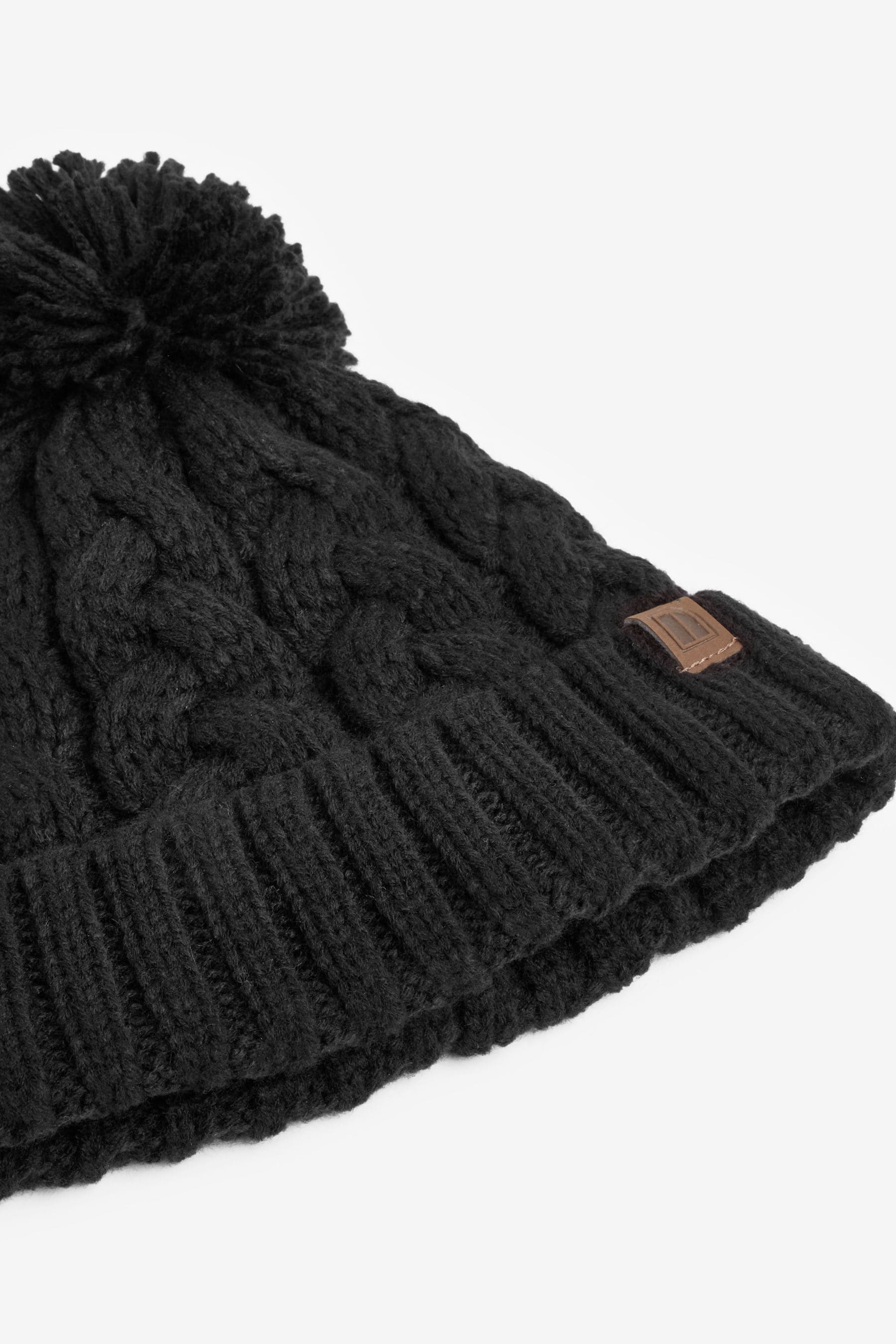 Black Knitted Cable Pom Hat (1-16yrs)