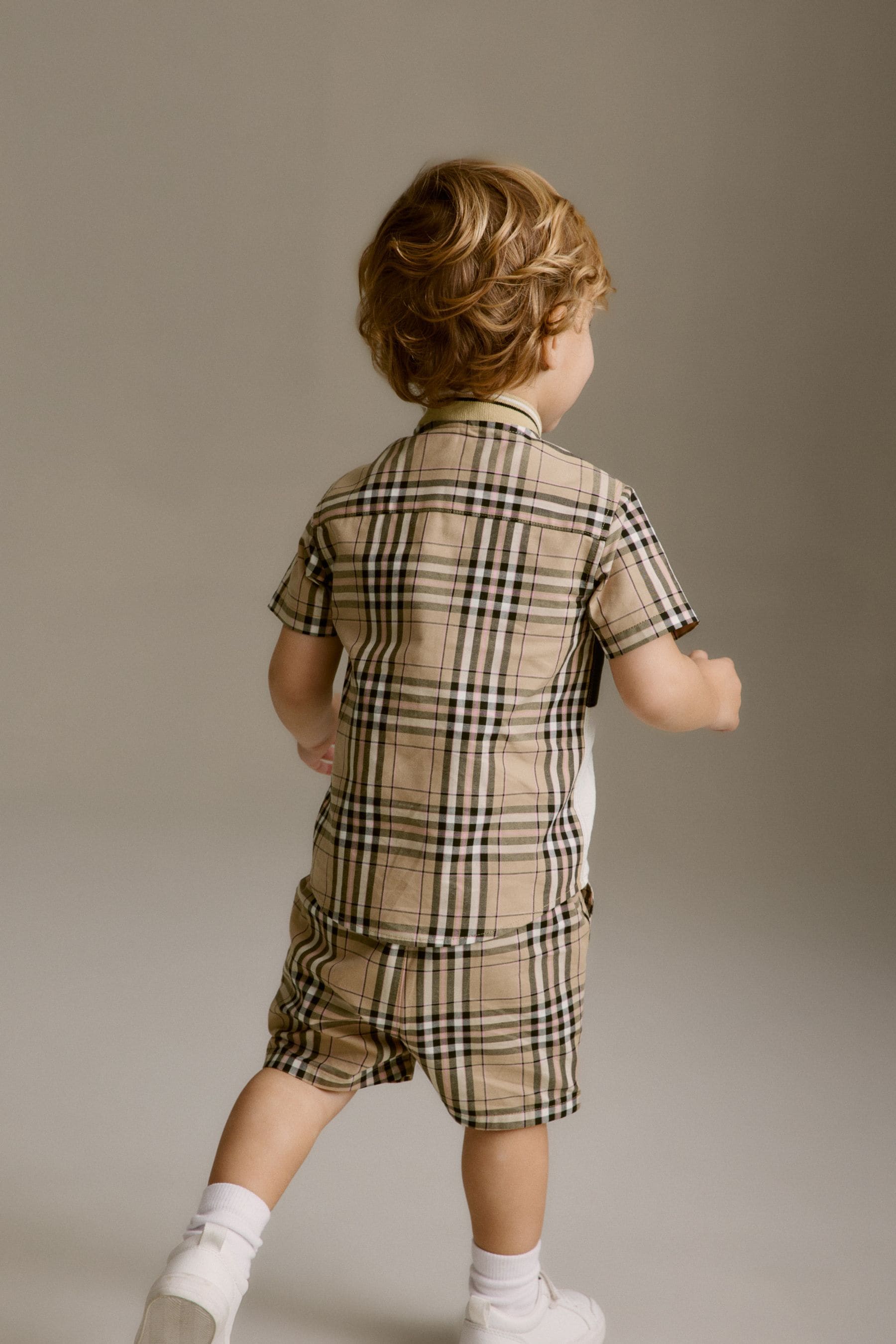 Tan/Ecru colour block Short Sleeves Colourblock Shirt and Shorts Set (3mths-12yrs)