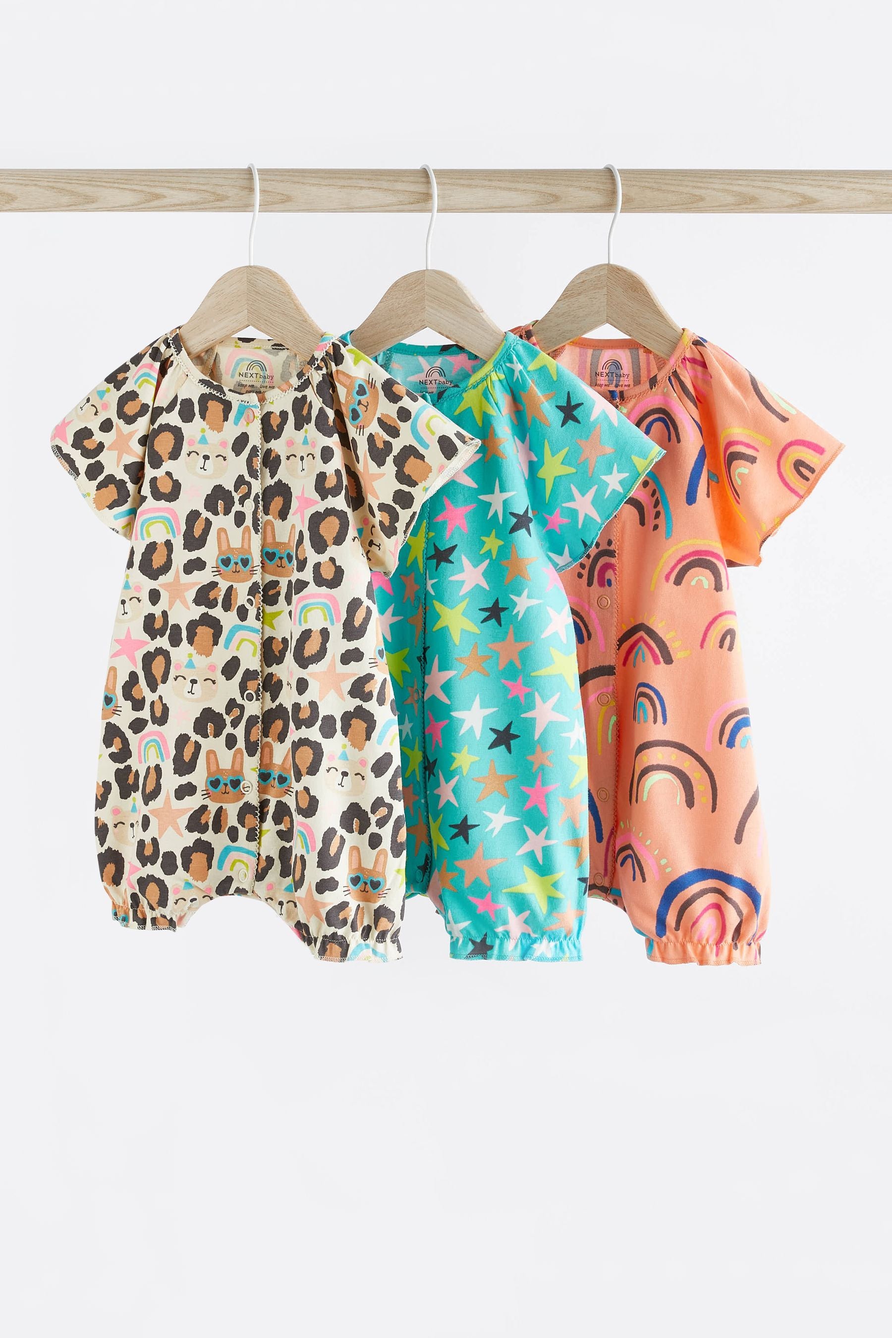 Blue/Orange/Animal Print Baby Rompers 3 Pack