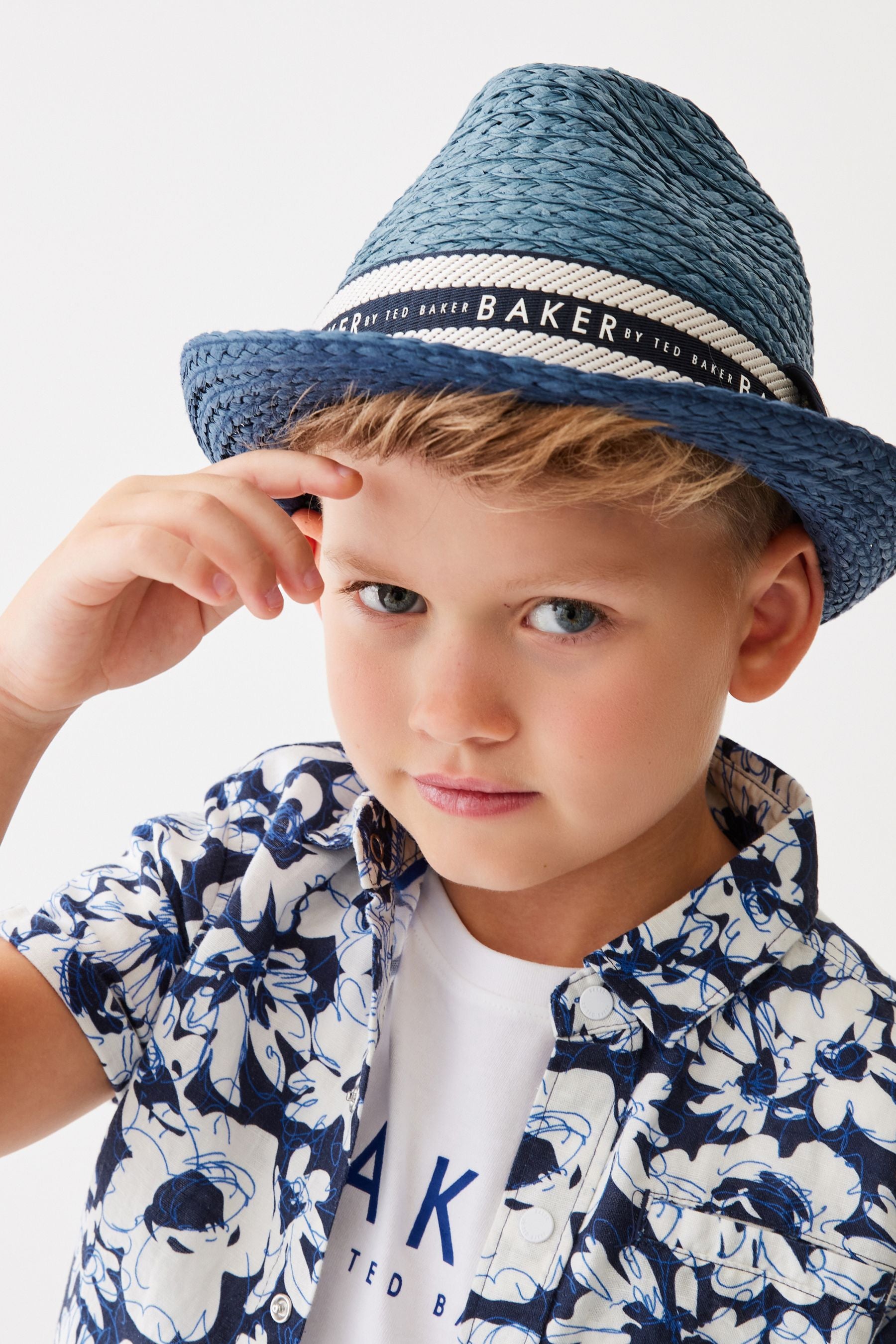 Blue Baker by Ted Baker Boys Blue Trilby Straw Hat