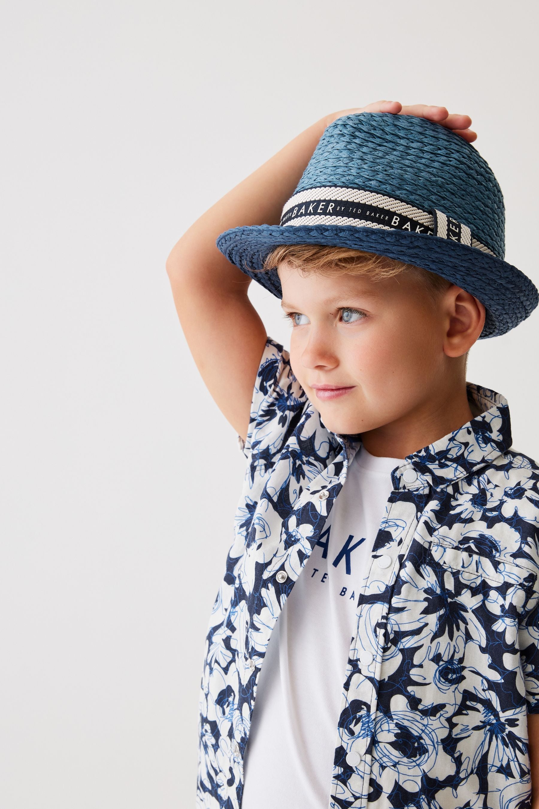 Blue Baker by Ted Baker Boys Blue Trilby Straw Hat