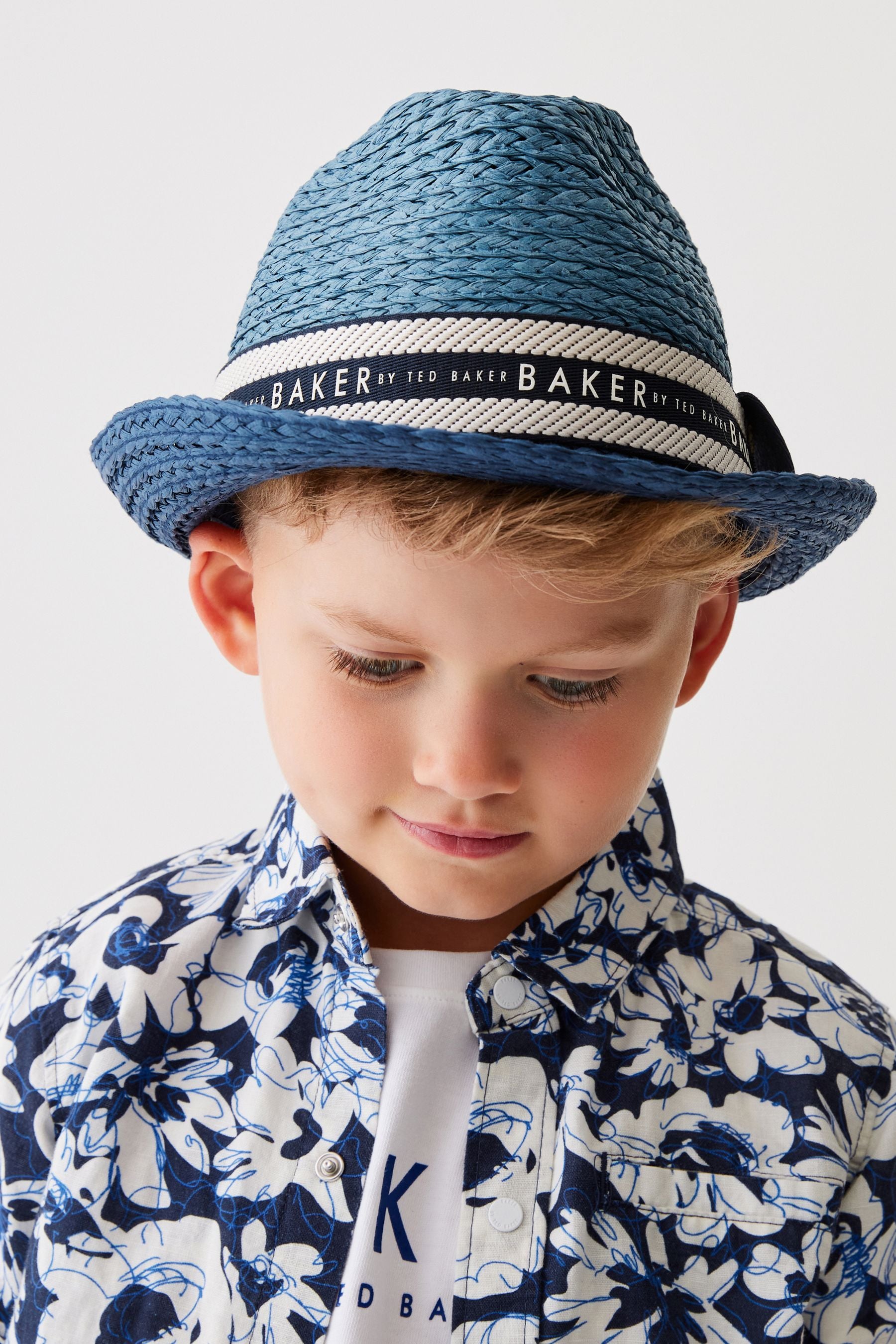 Blue Baker by Ted Baker Boys Blue Trilby Straw Hat