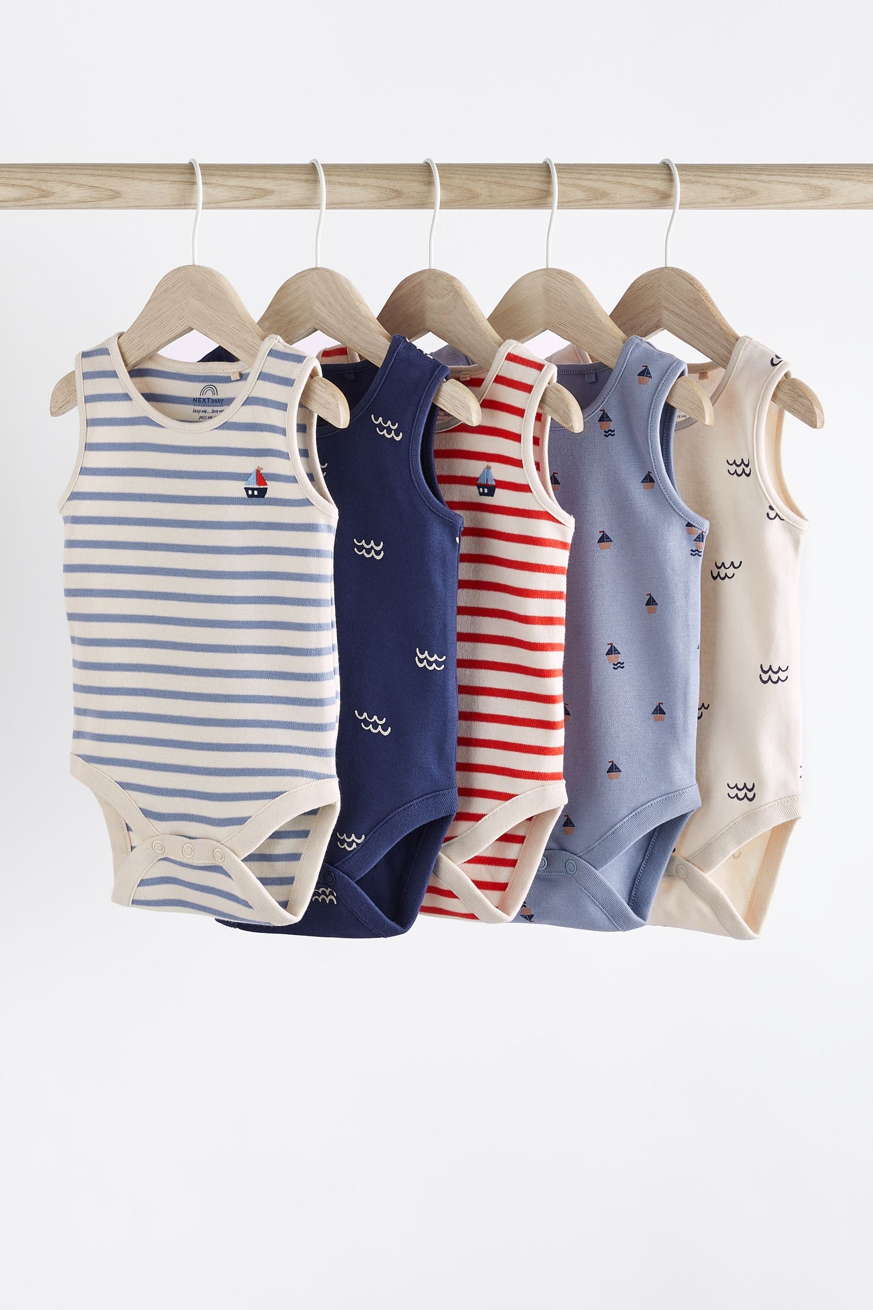 Red/Navy Nautical Baby Bodysuits 5 Pack