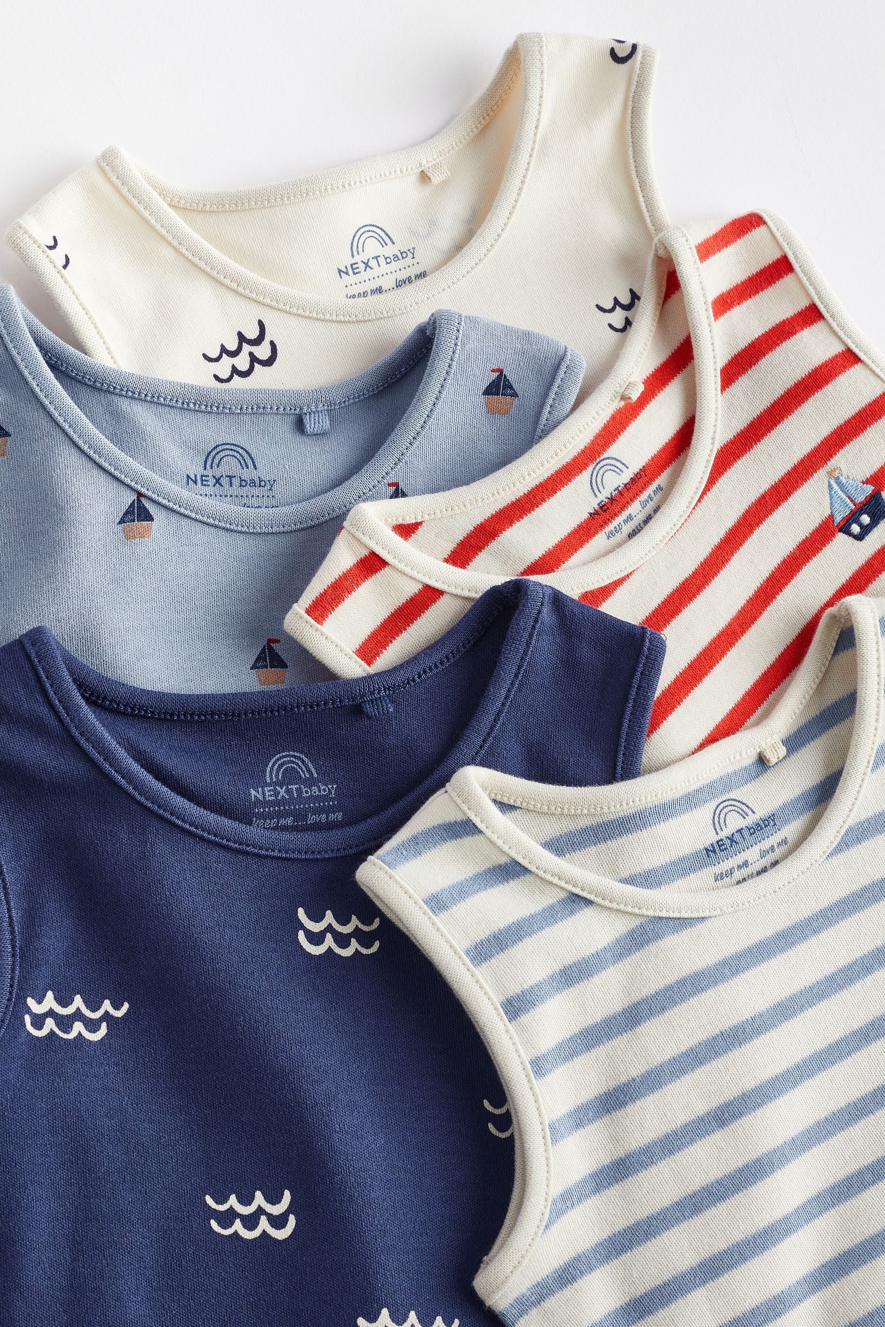 Red/Navy Nautical Baby Bodysuits 5 Pack