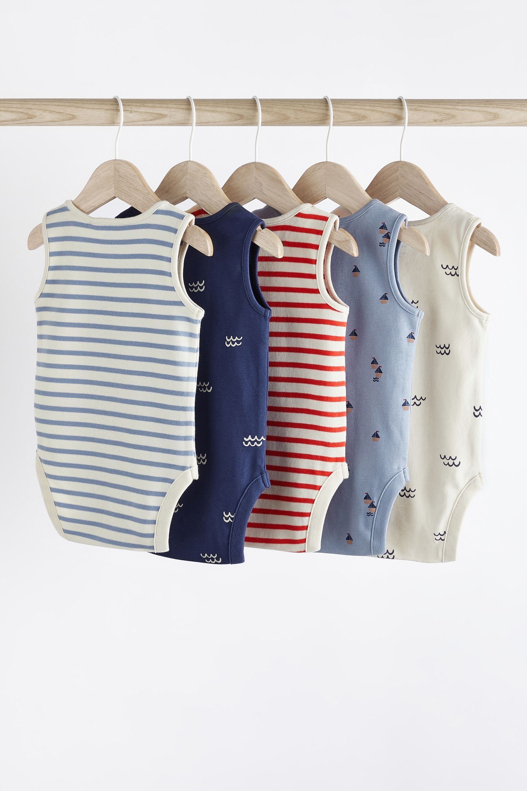 Red/Navy Nautical Baby Bodysuits 5 Pack