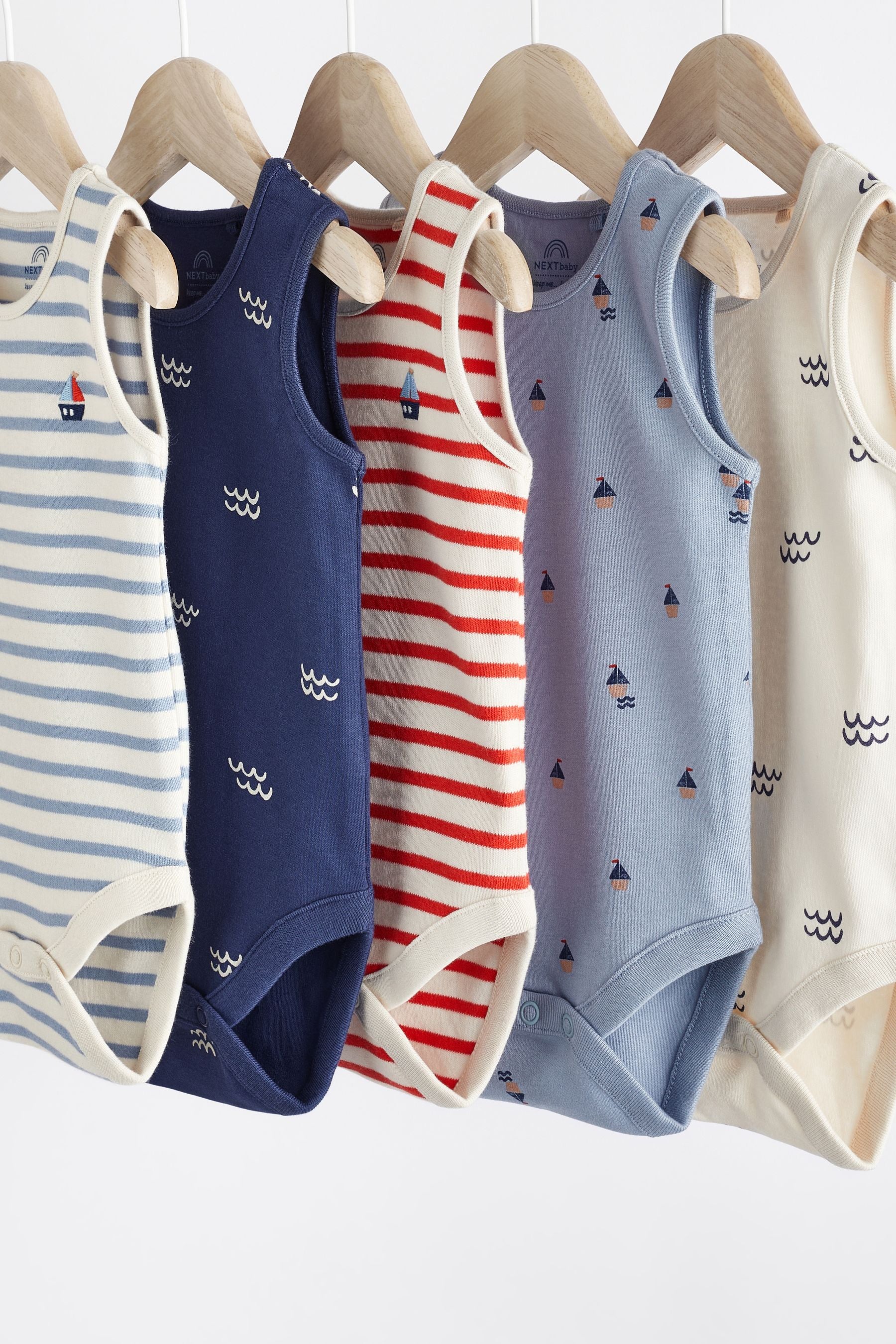 Red/Navy Nautical Baby Bodysuits 5 Pack