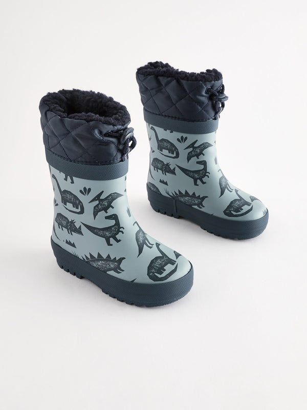 Blue Dinosaur Thermal Thinsulate™ Lined Cuff Wellies