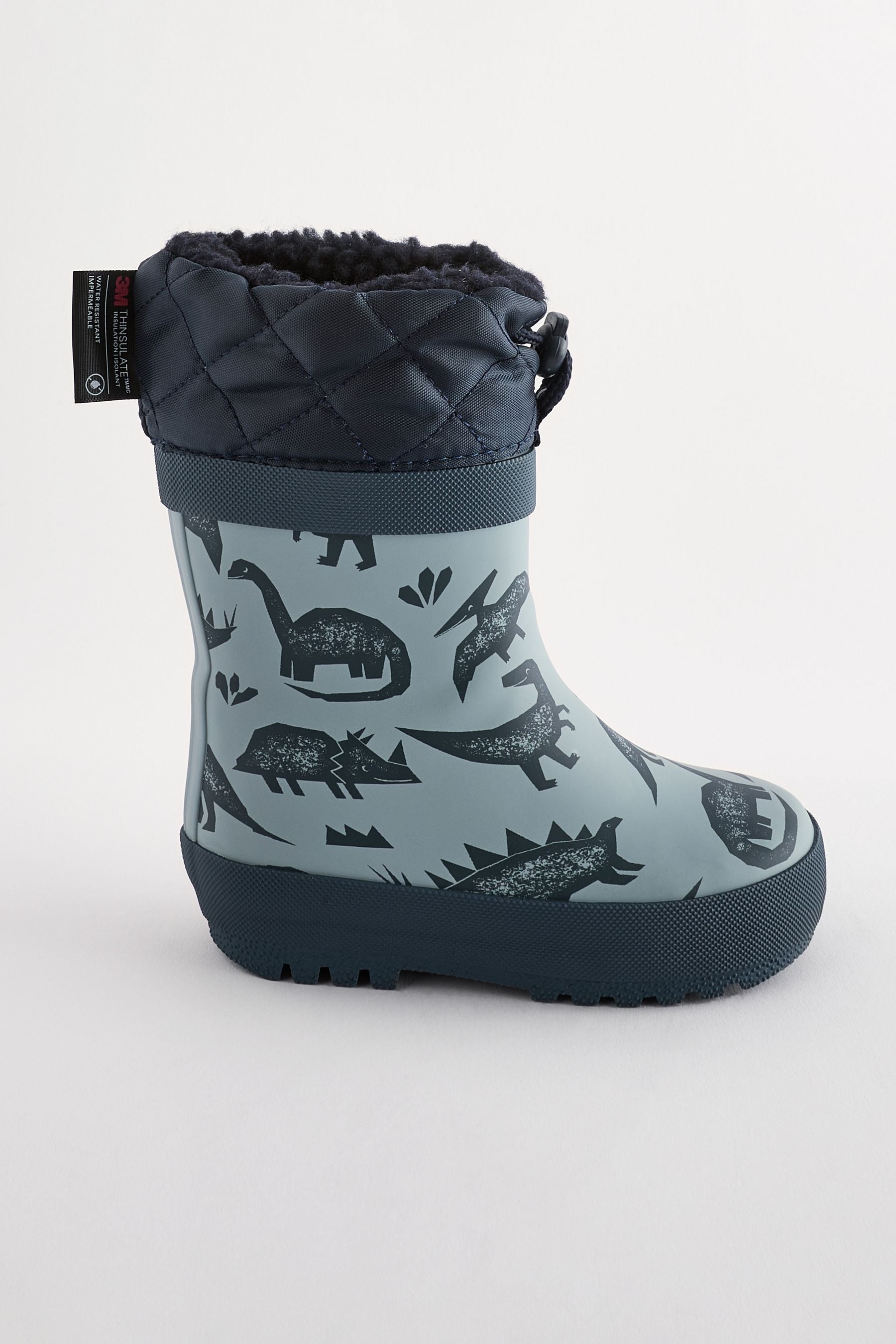 Blue Dinosaur Thermal Thinsulate™ Lined Cuff Wellies