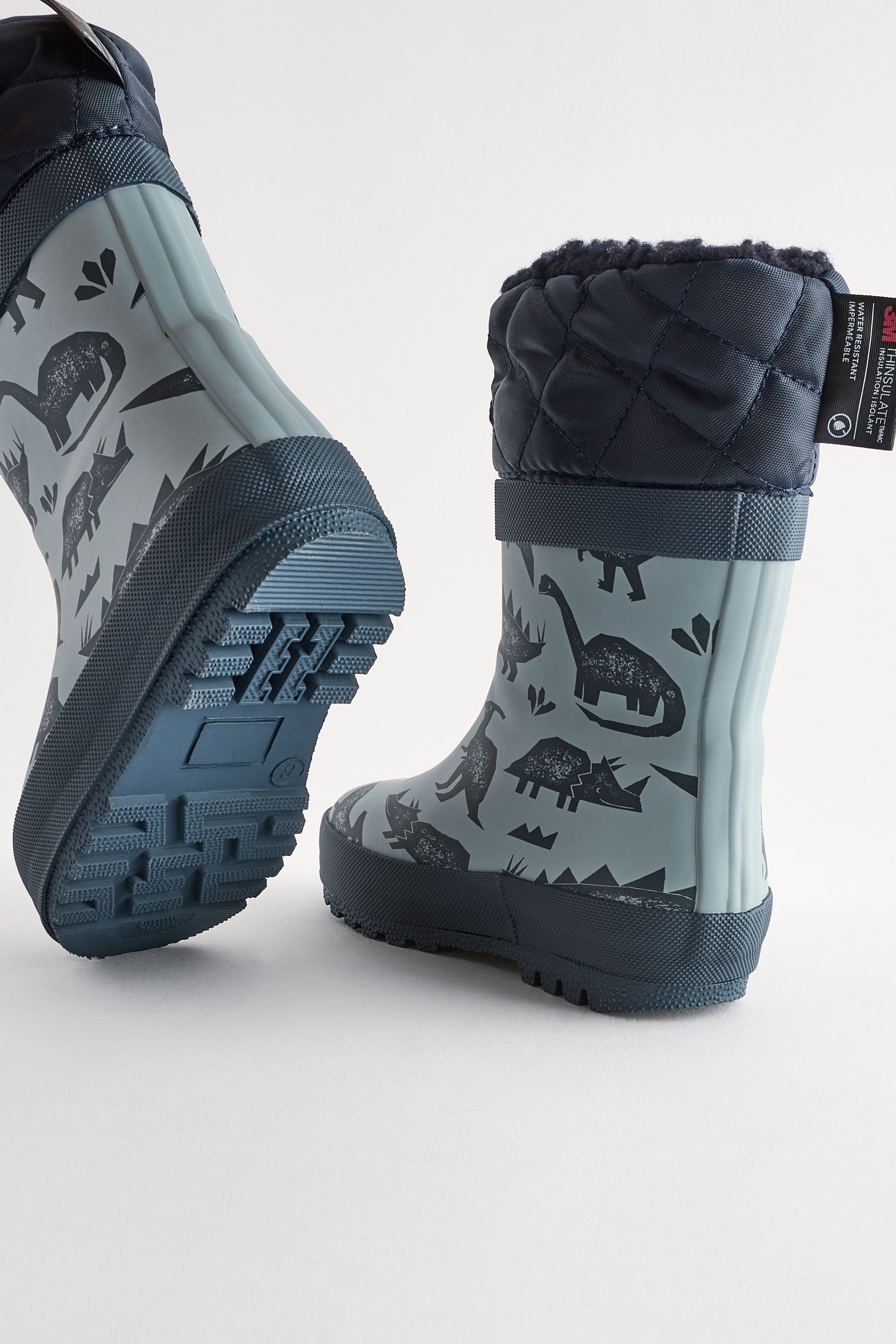 Blue Dinosaur Thermal Thinsulate™ Lined Cuff Wellies