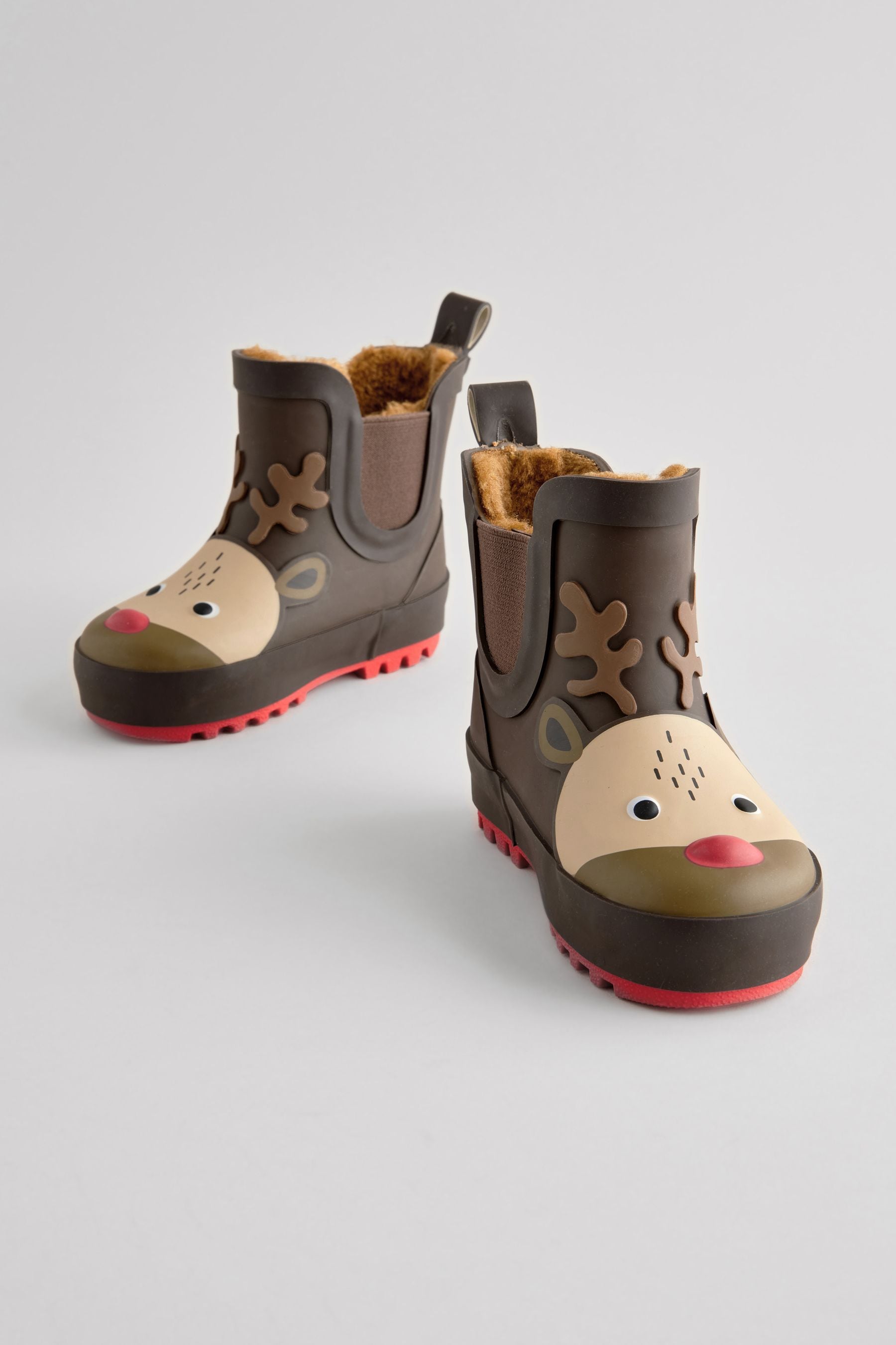 Chocolate Brown Reindeer Warm Lined Ankle Wellies