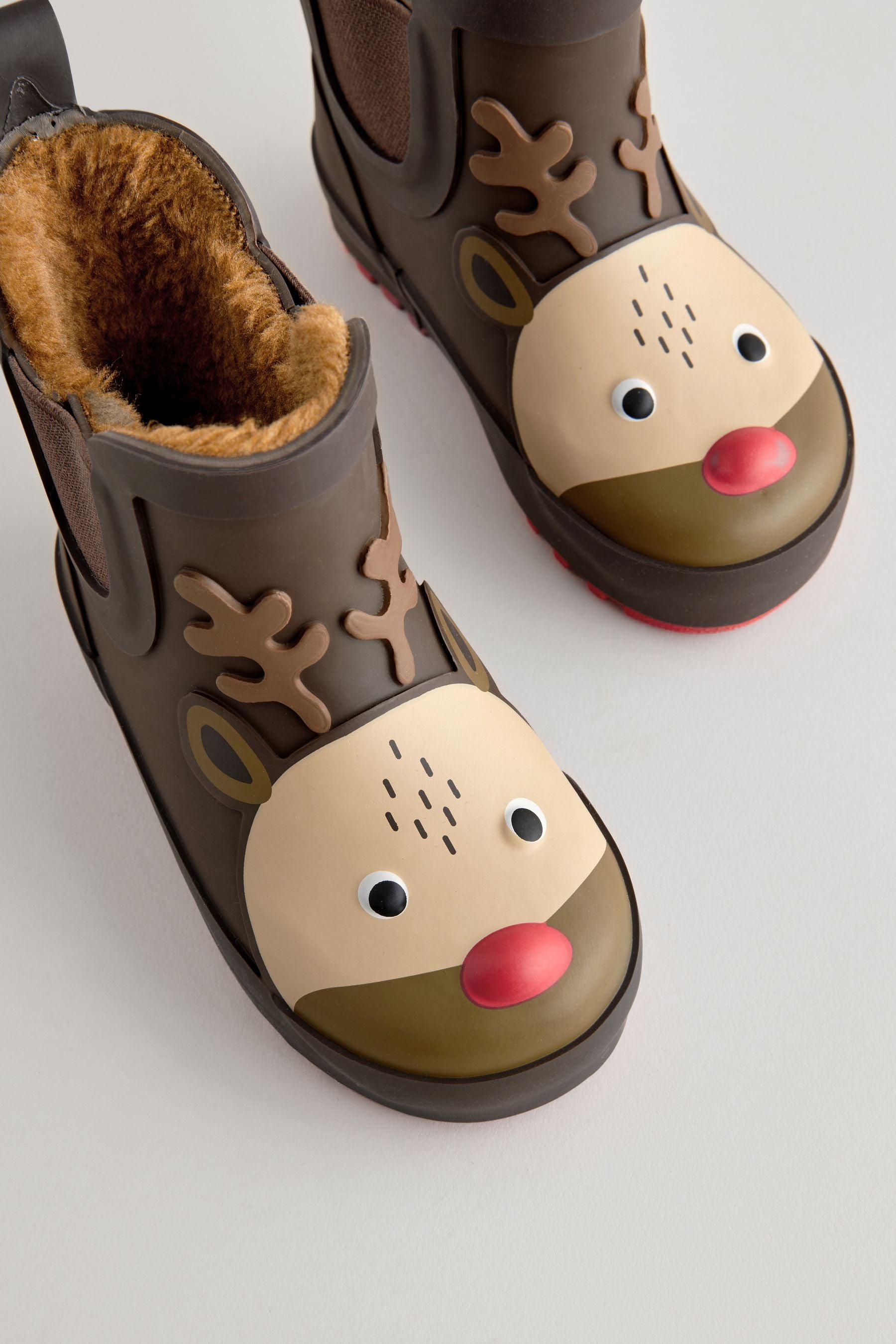 Chocolate Brown Reindeer Warm Lined Ankle Wellies