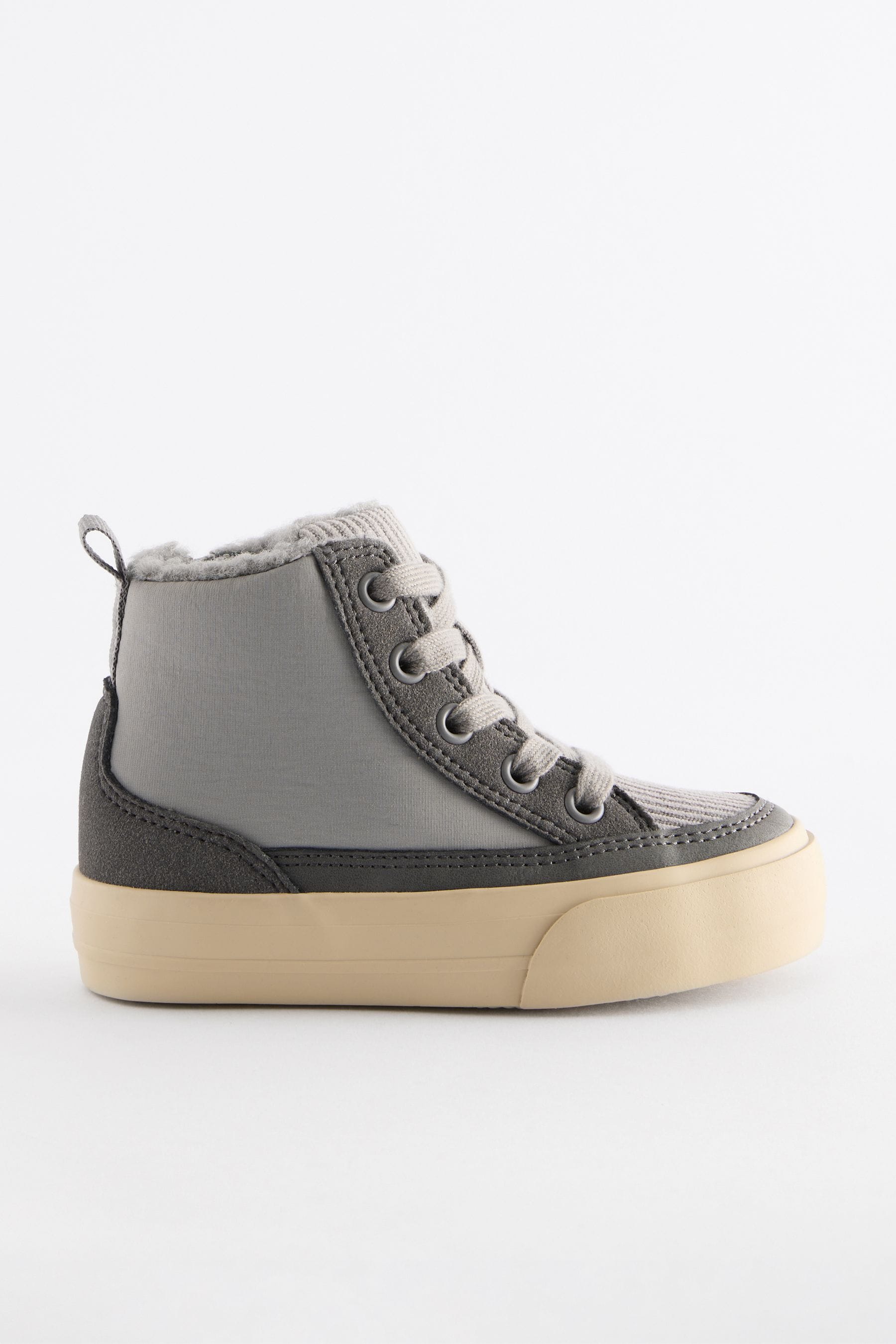 Grey High Top Lace-Up Boots with Zip Fastening