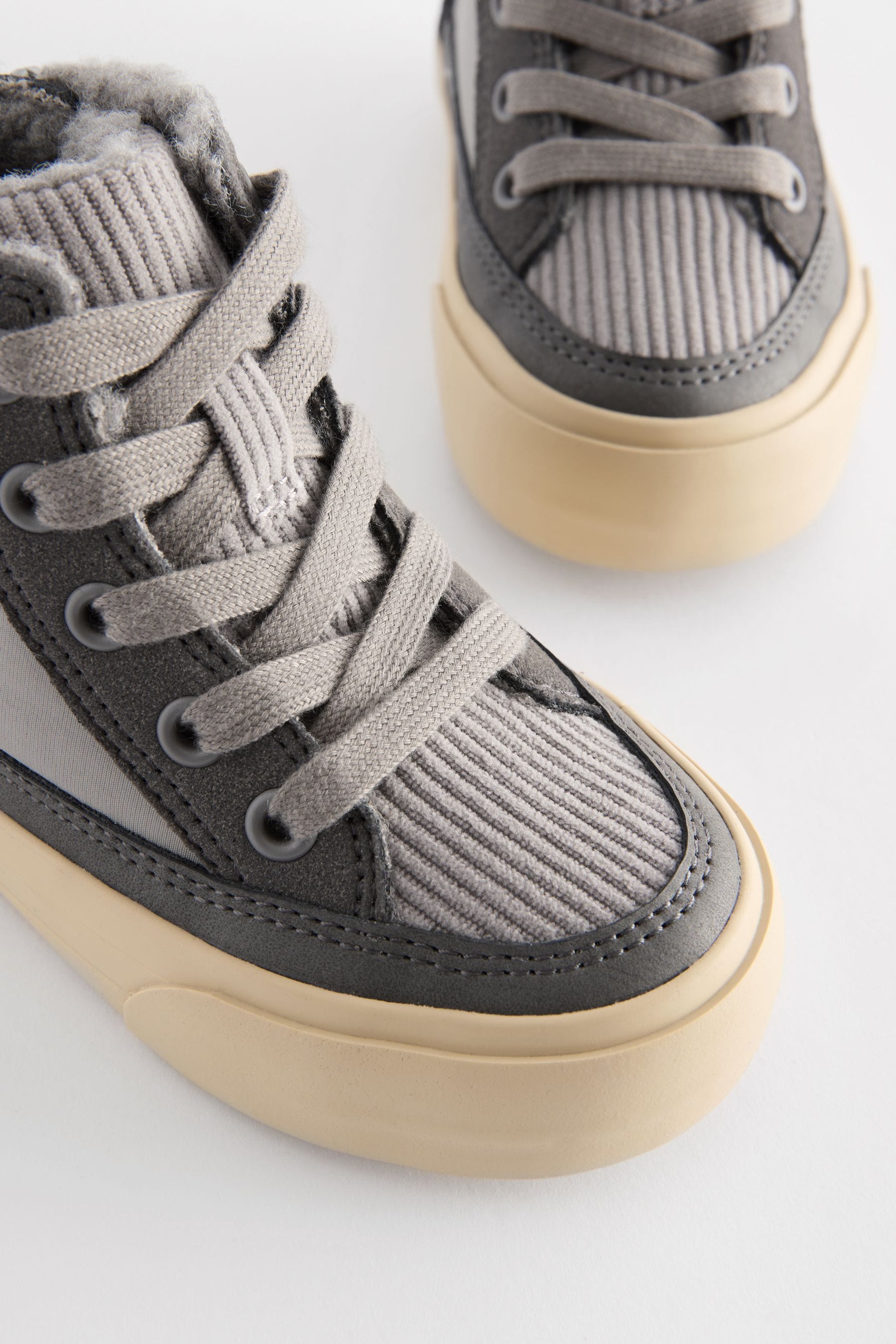 Grey High Top Lace-Up Boots with Zip Fastening