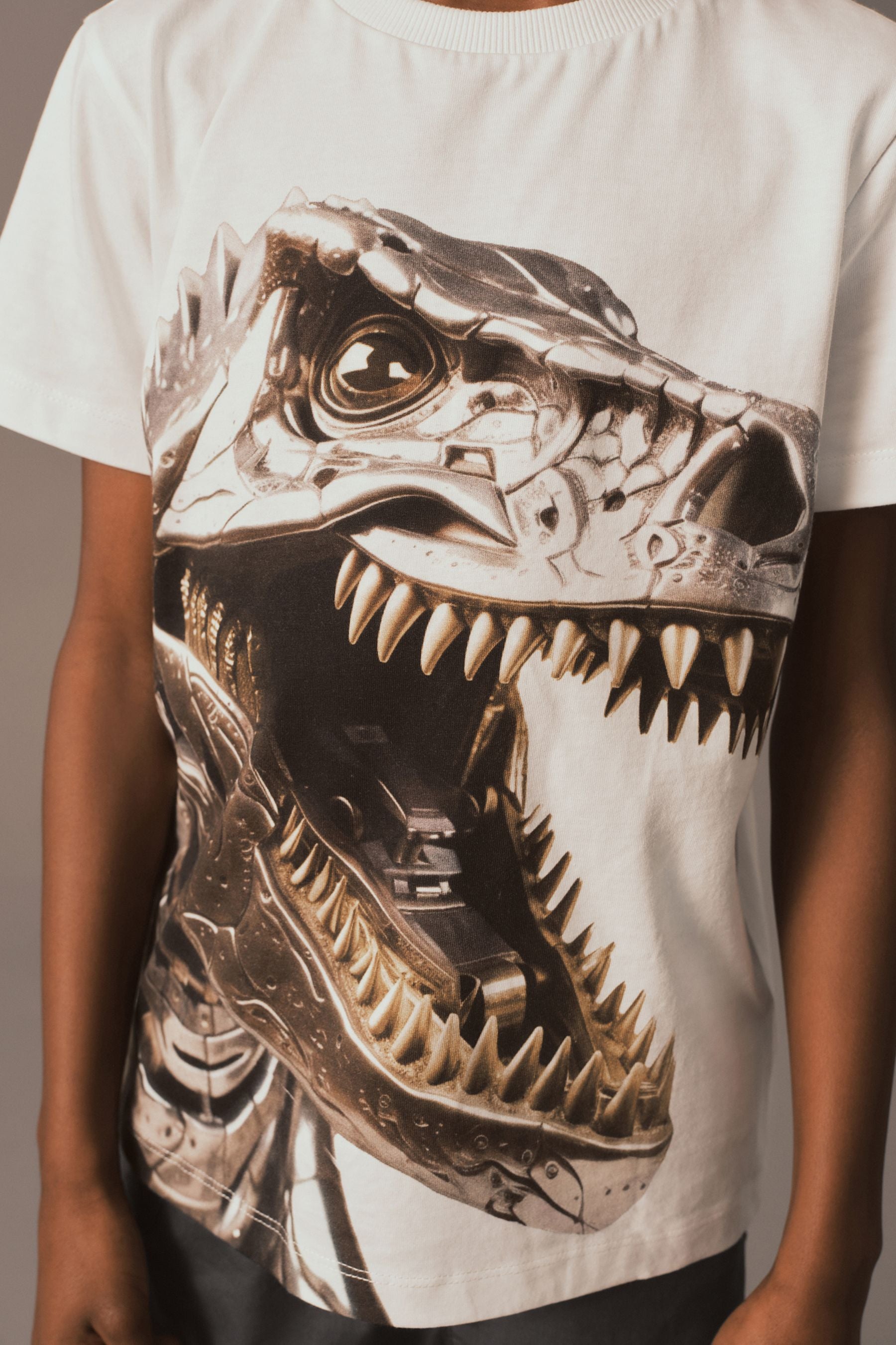 White Dino Robot Short Sleeve Graphic 100% Cotton T-Shirt (3-16yrs)