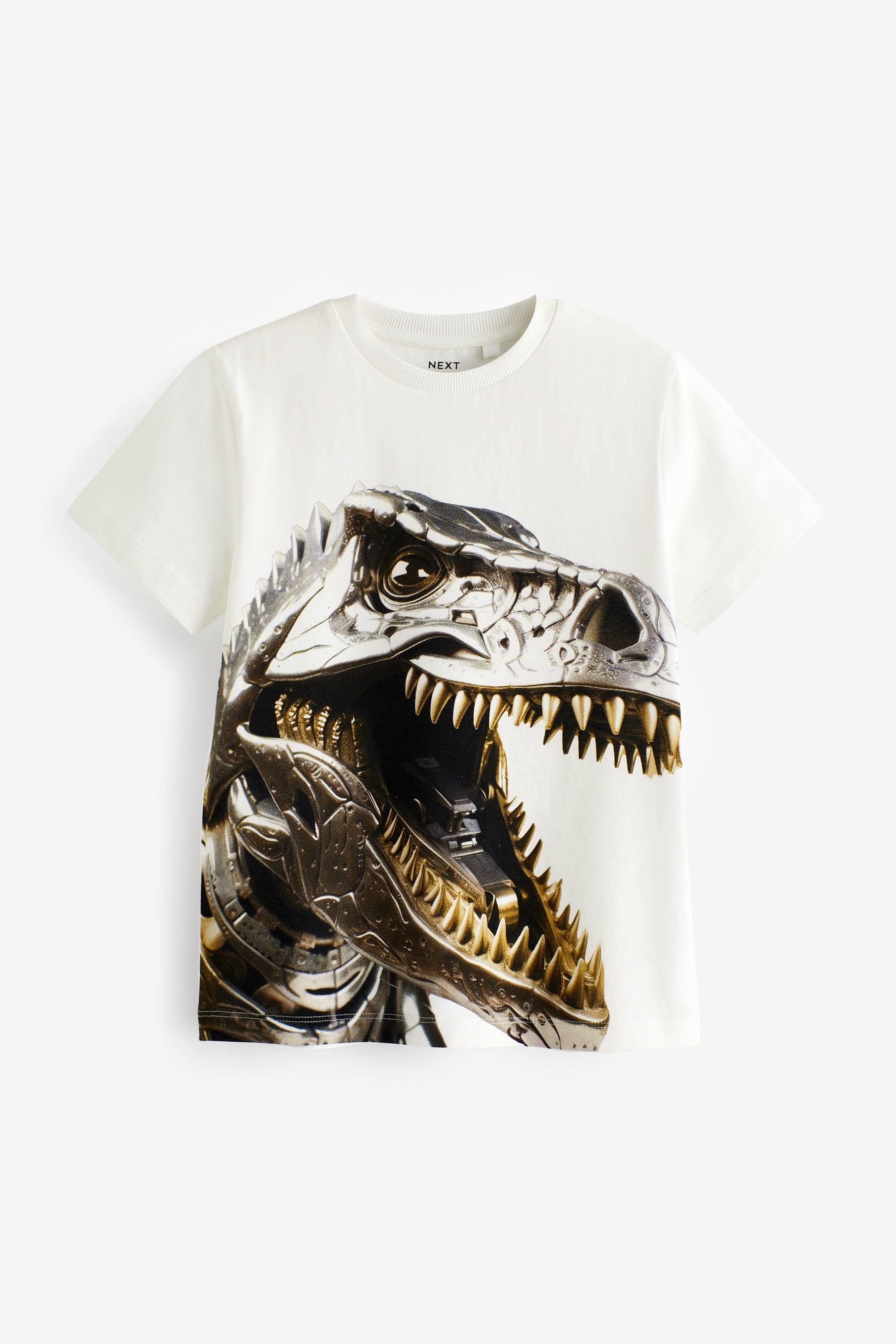 White Dino Robot Short Sleeve Graphic 100% Cotton T-Shirt (3-16yrs)