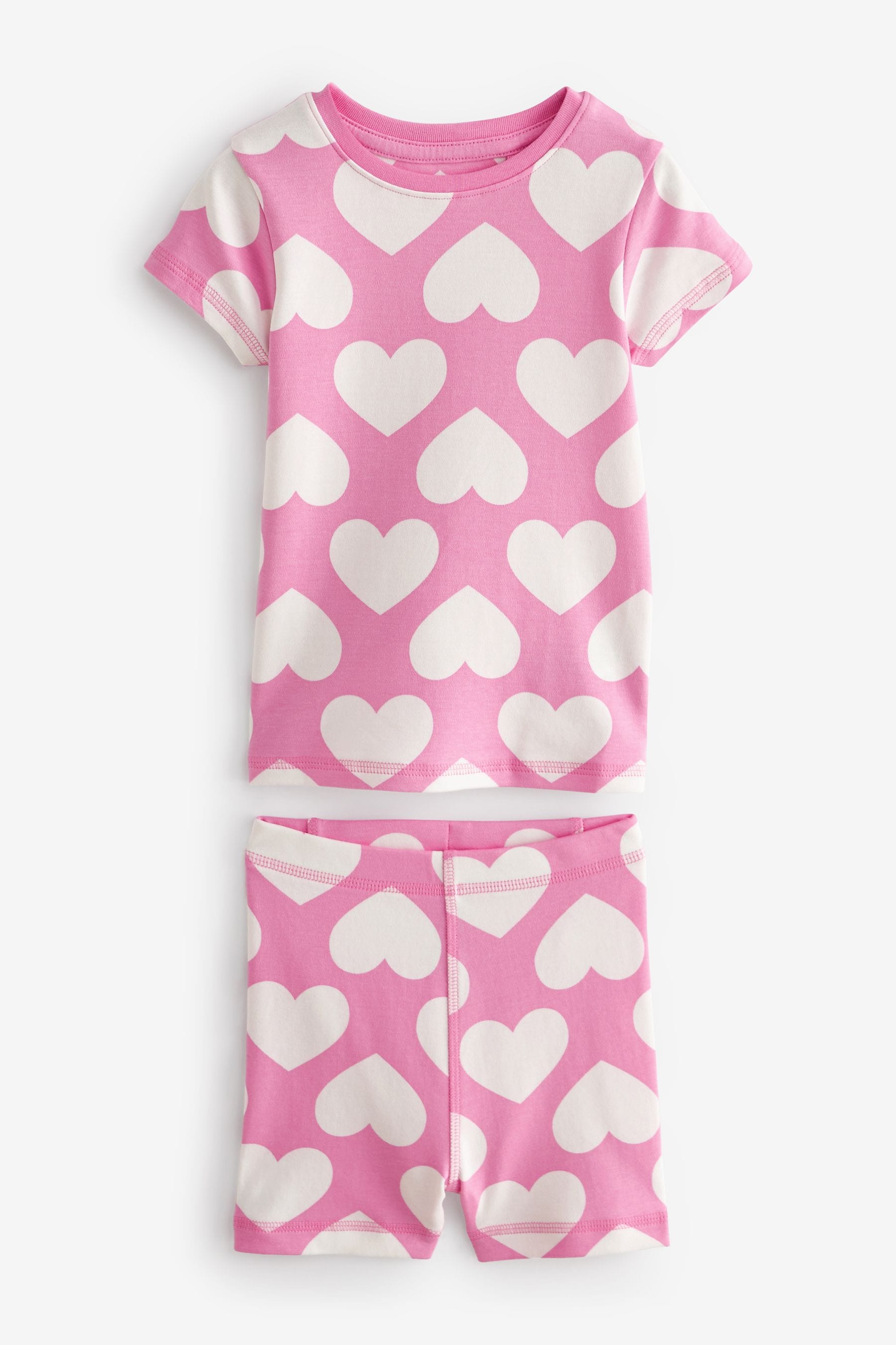 Pink/White Hearts Short Pyjamas 3 Pack (9mths-12yrs)