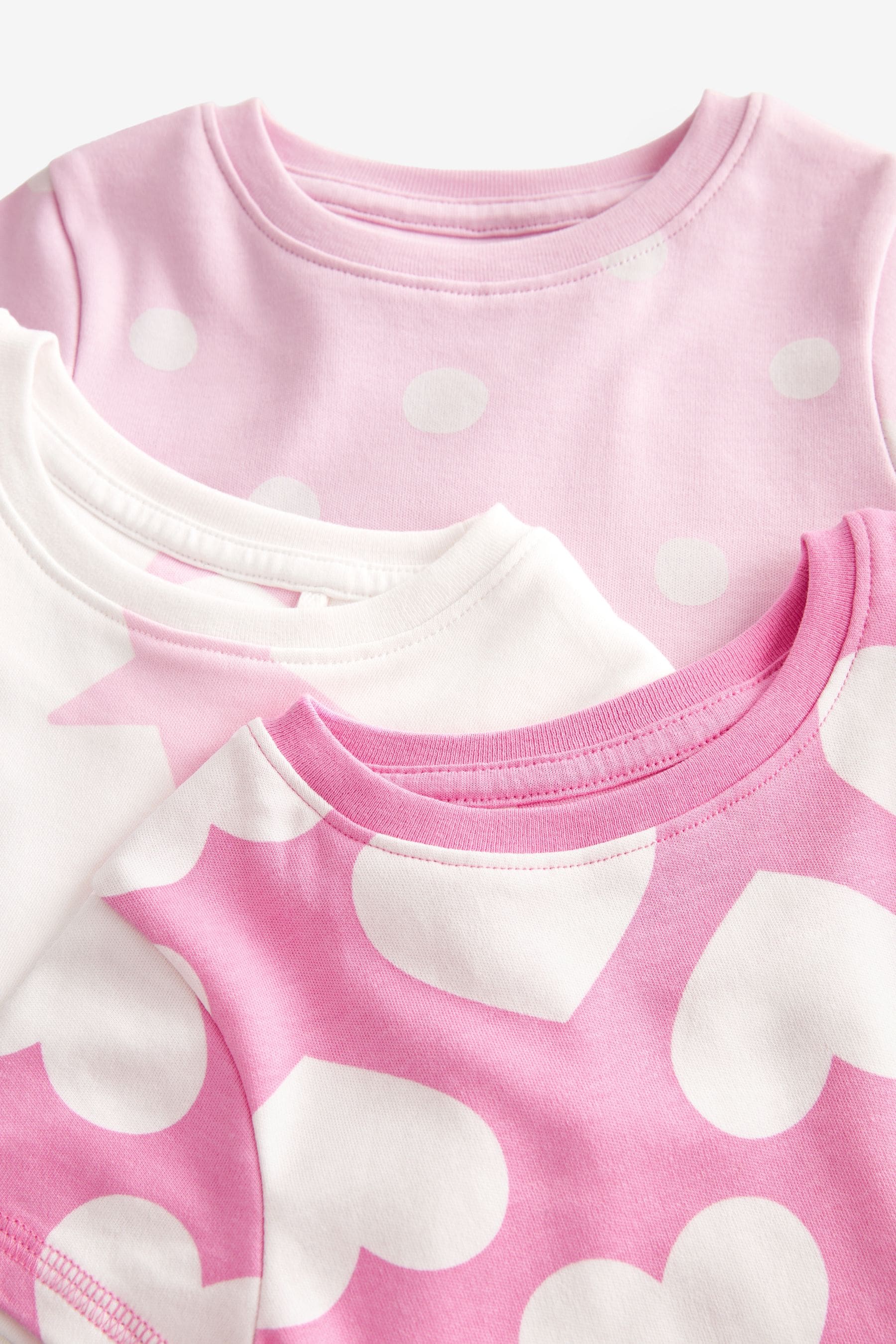 Pink/White Hearts Short Pyjamas 3 Pack (9mths-12yrs)