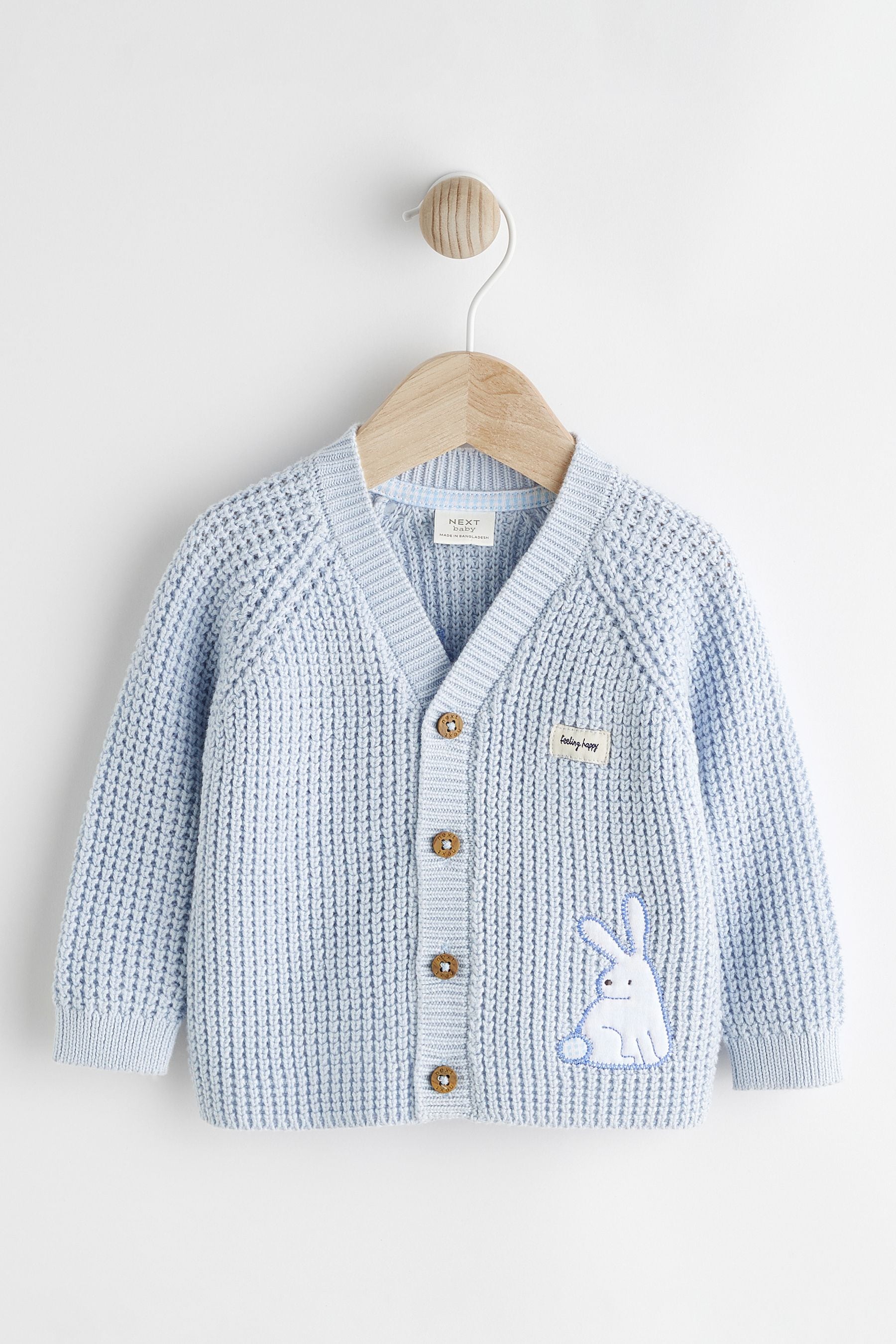 Pale Blue Bunny Baby Knitted Cardigan (0mths-2yrs)