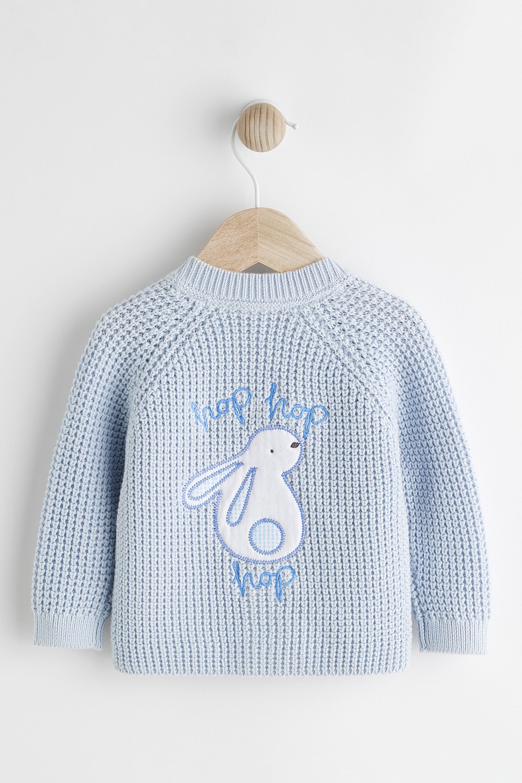 Pale Blue Bunny Baby Knitted Cardigan (0mths-2yrs)