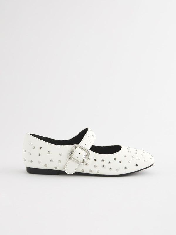 White Standard Fit (F) Studded Mary Jane Shoes