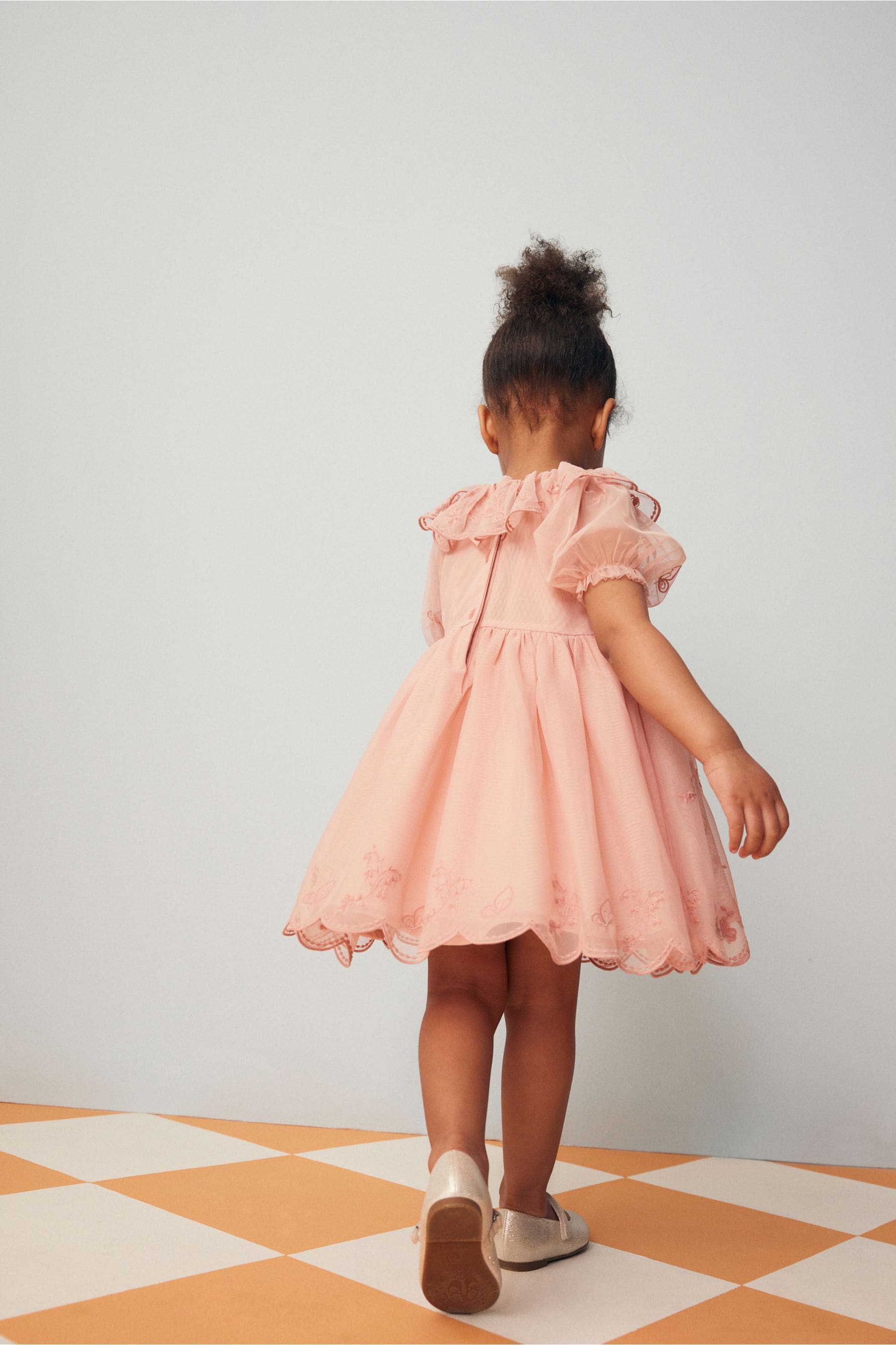 Pink Embroidered Mesh Party Dress (3mths-8yrs)