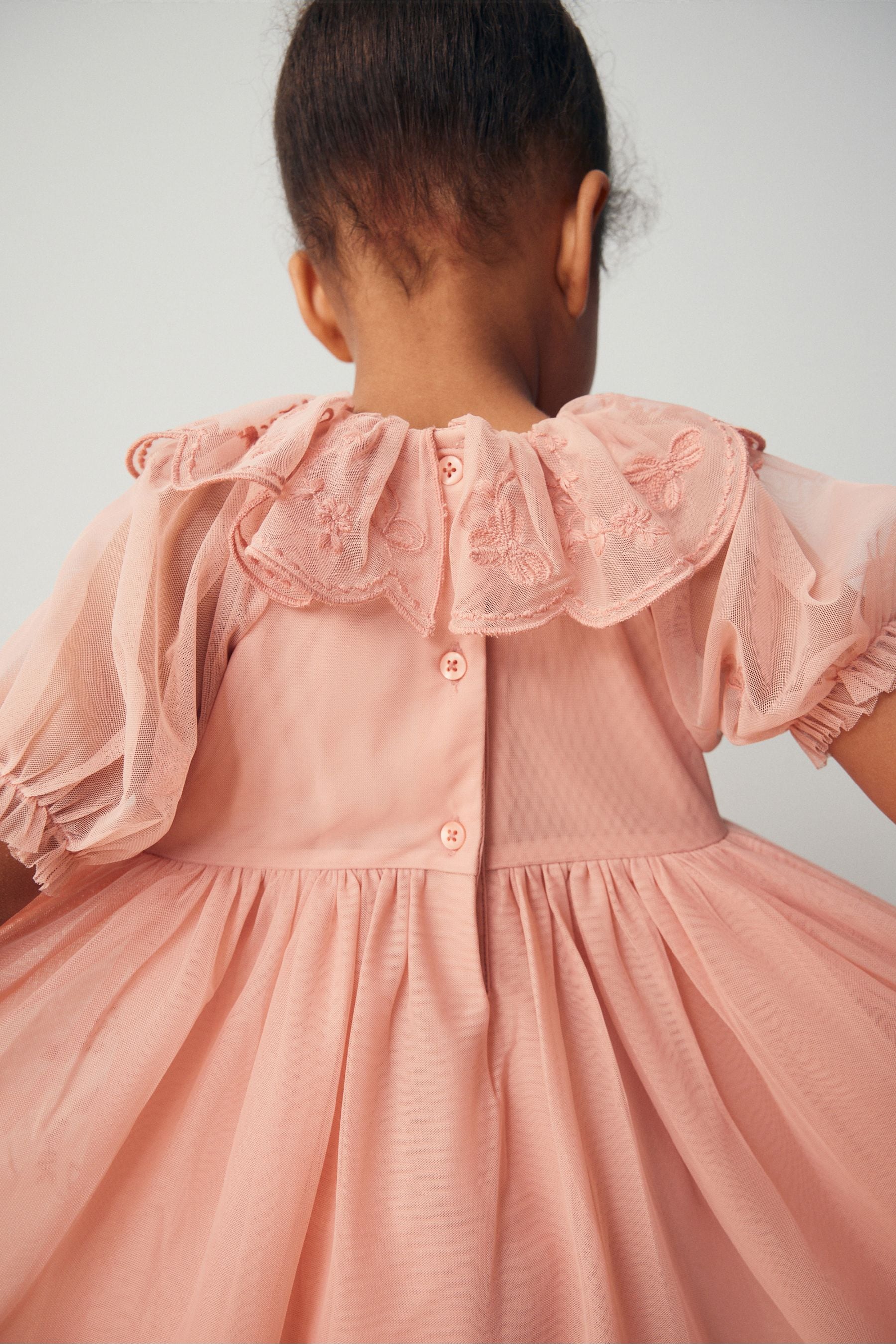 Pink Embroidered Mesh Party Dress (3mths-8yrs)