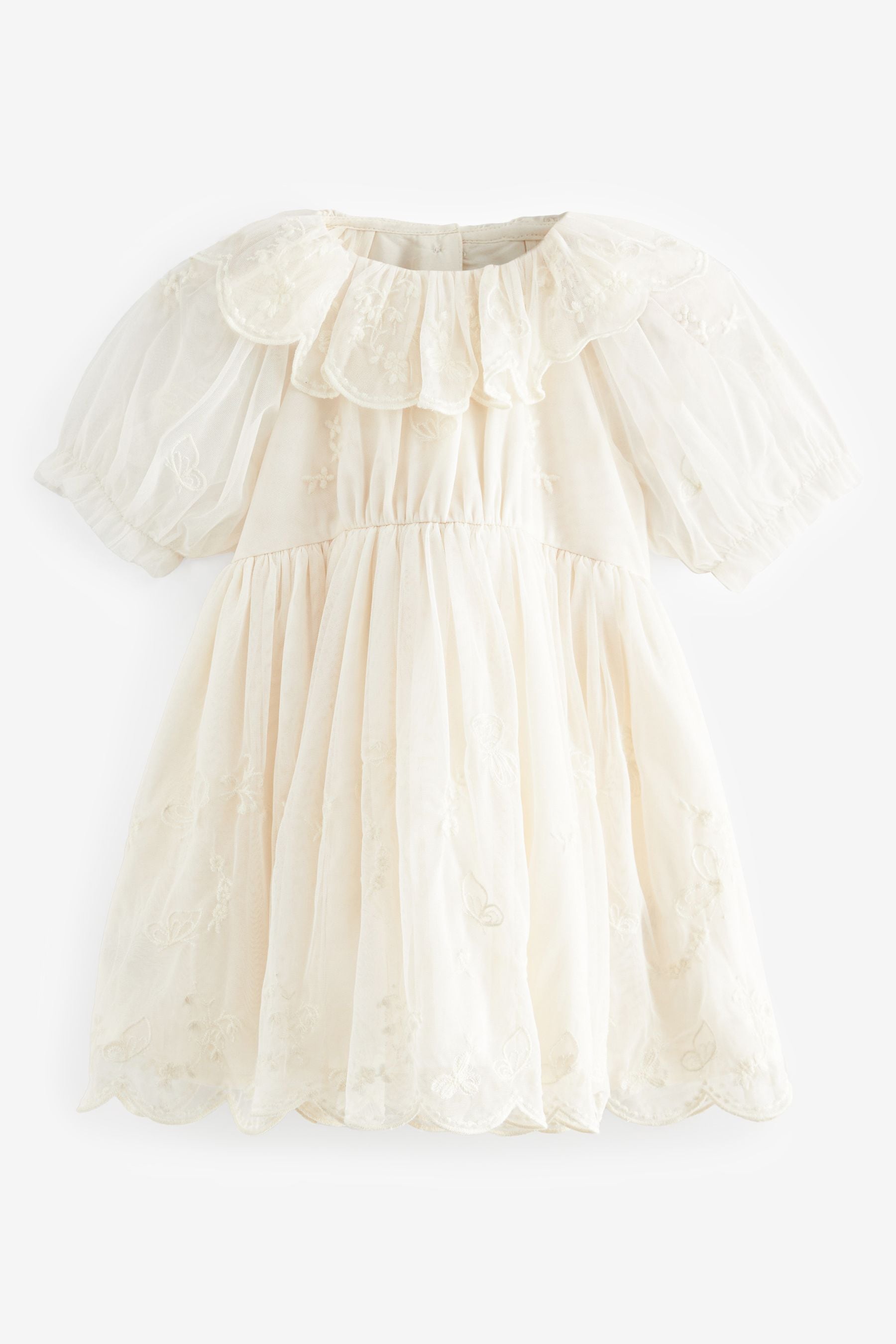 Cream Embroidered Mesh Party Dress (3mths-8yrs)