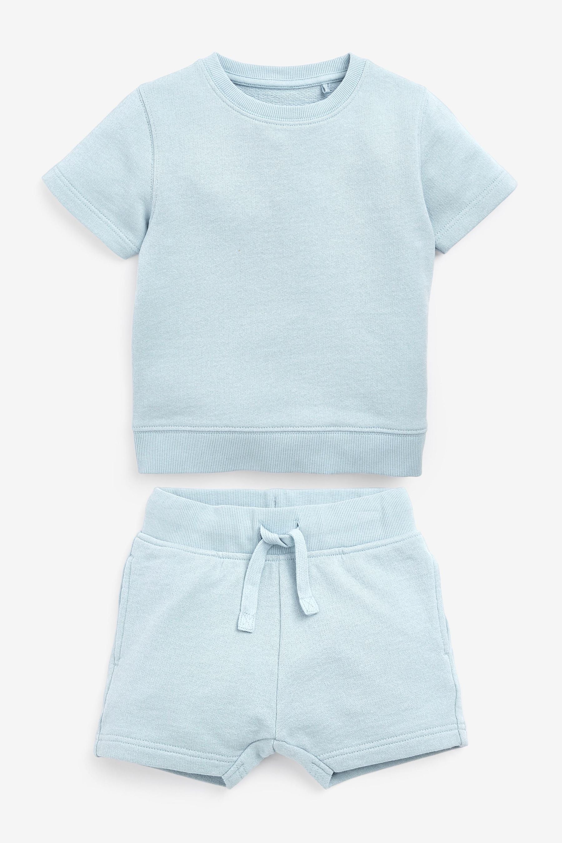 Light Blue Plain Sweat T-Shirt And Shorts Set (3mths-7yrs)