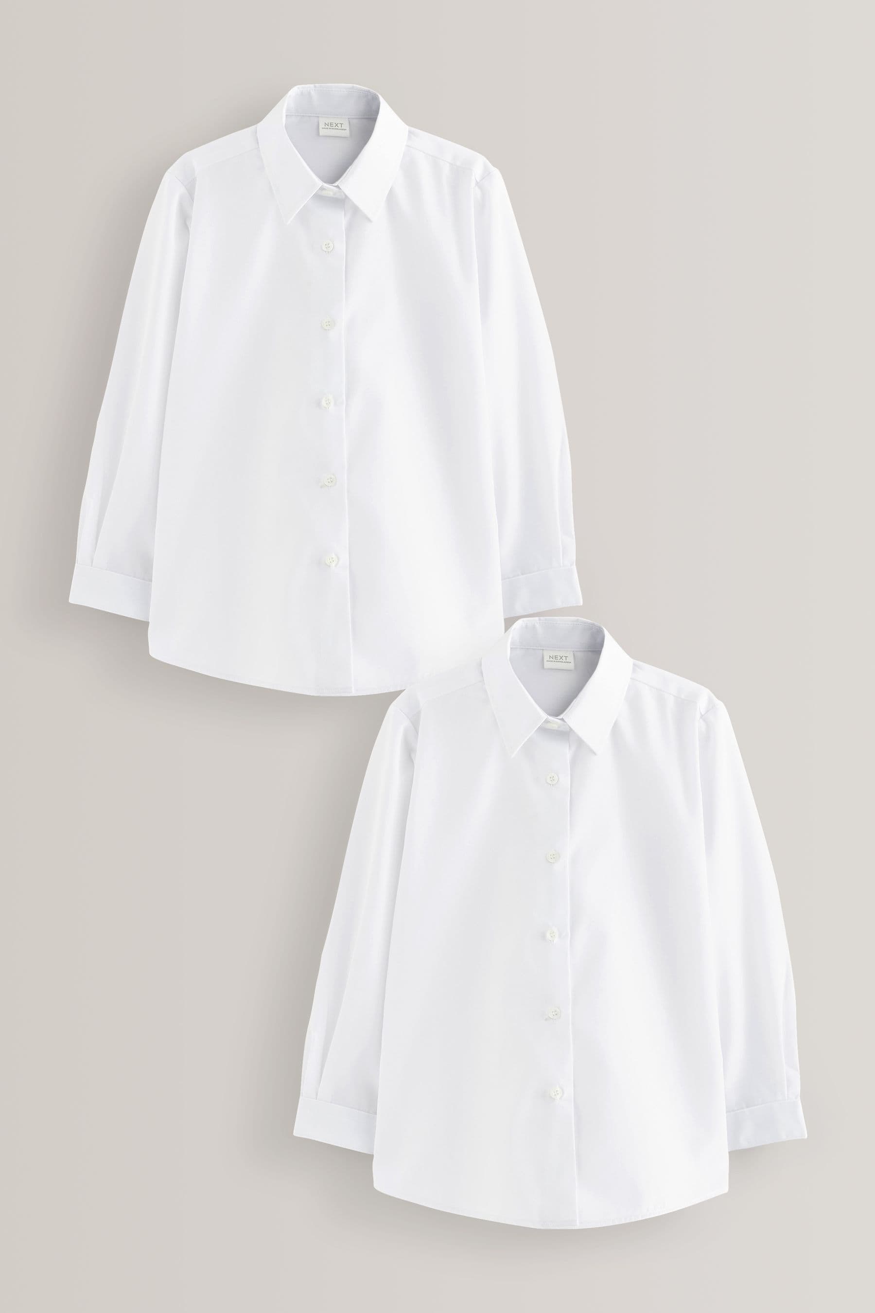 White Regular Fit 2 Pack Long Sleeve Formal School Shirts (3-18yrs)