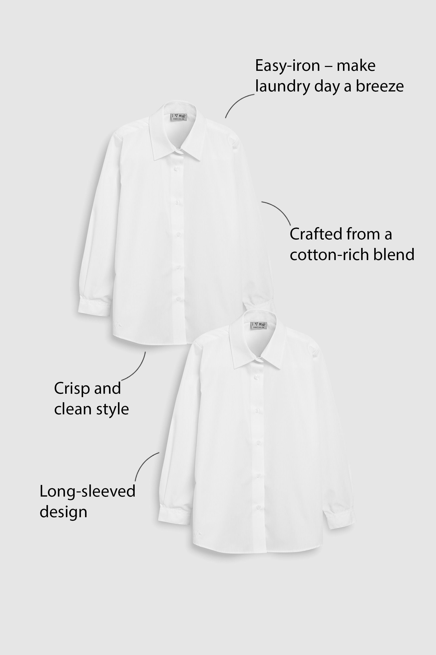 White Regular Fit 2 Pack Long Sleeve Formal School Shirts (3-18yrs)