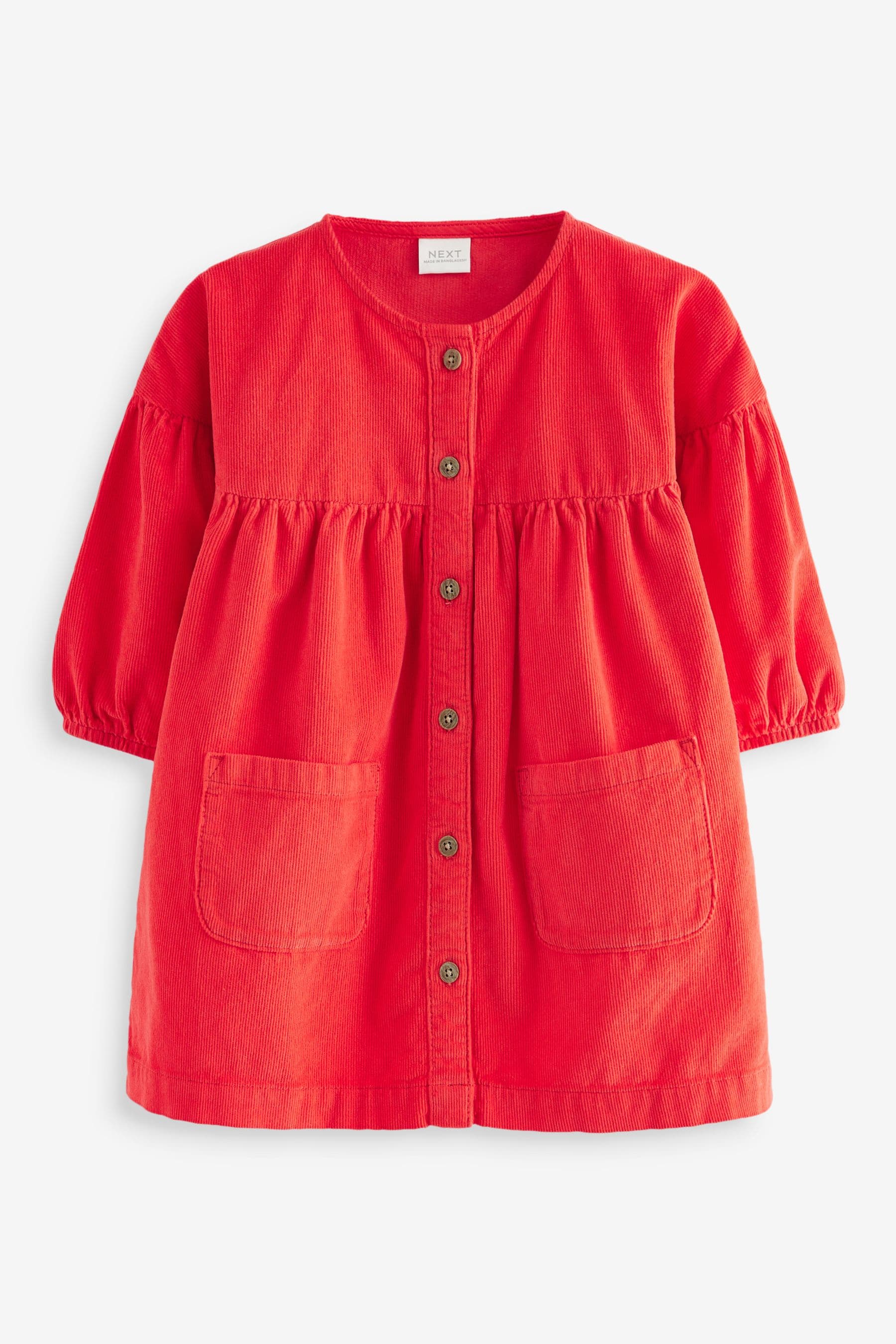 Red Corduroy 100% Cotton Button Through Dress (3mths-8yrs)