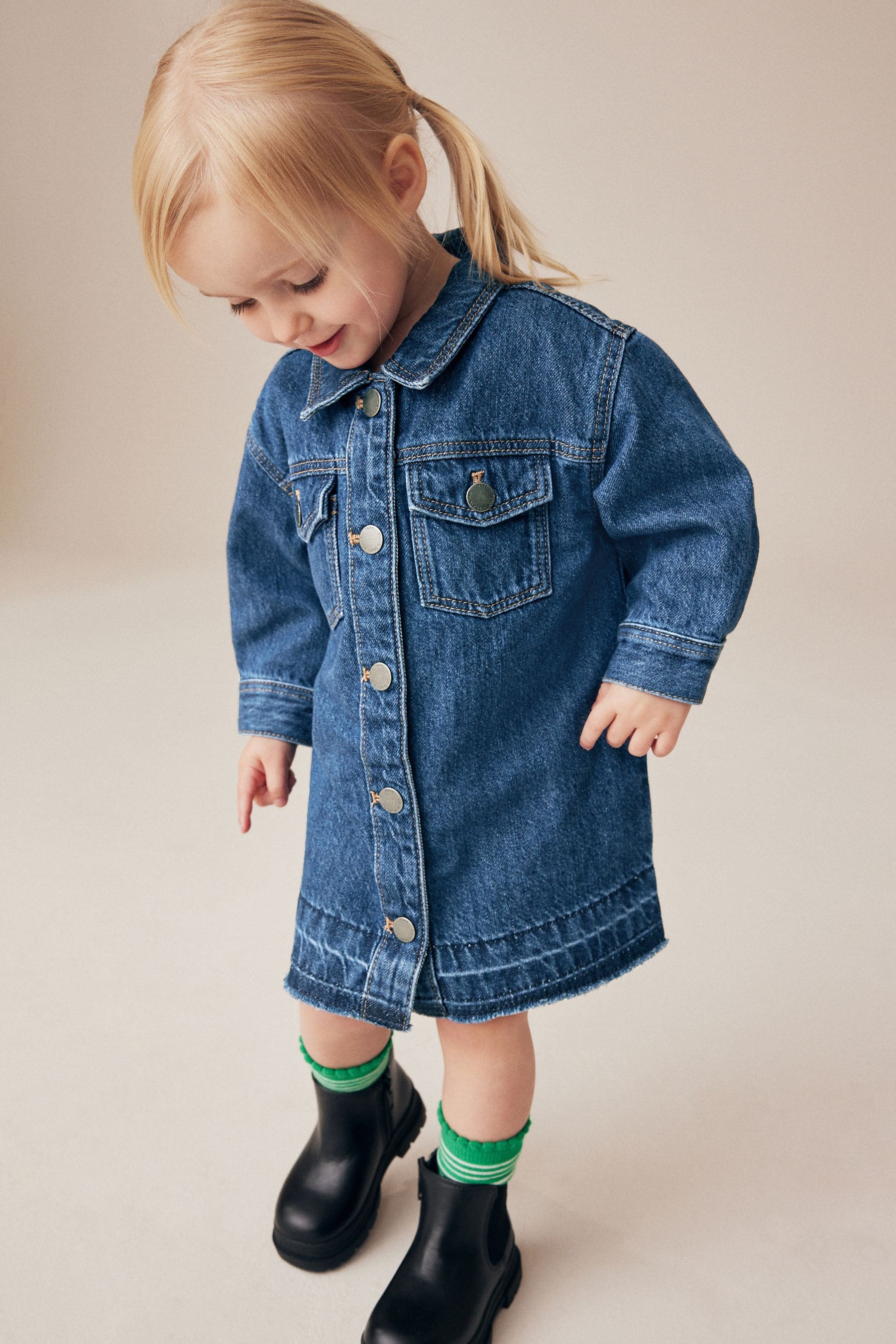 Blue Denim 100% Cotton Shirt Dress (3mths-8yrs)