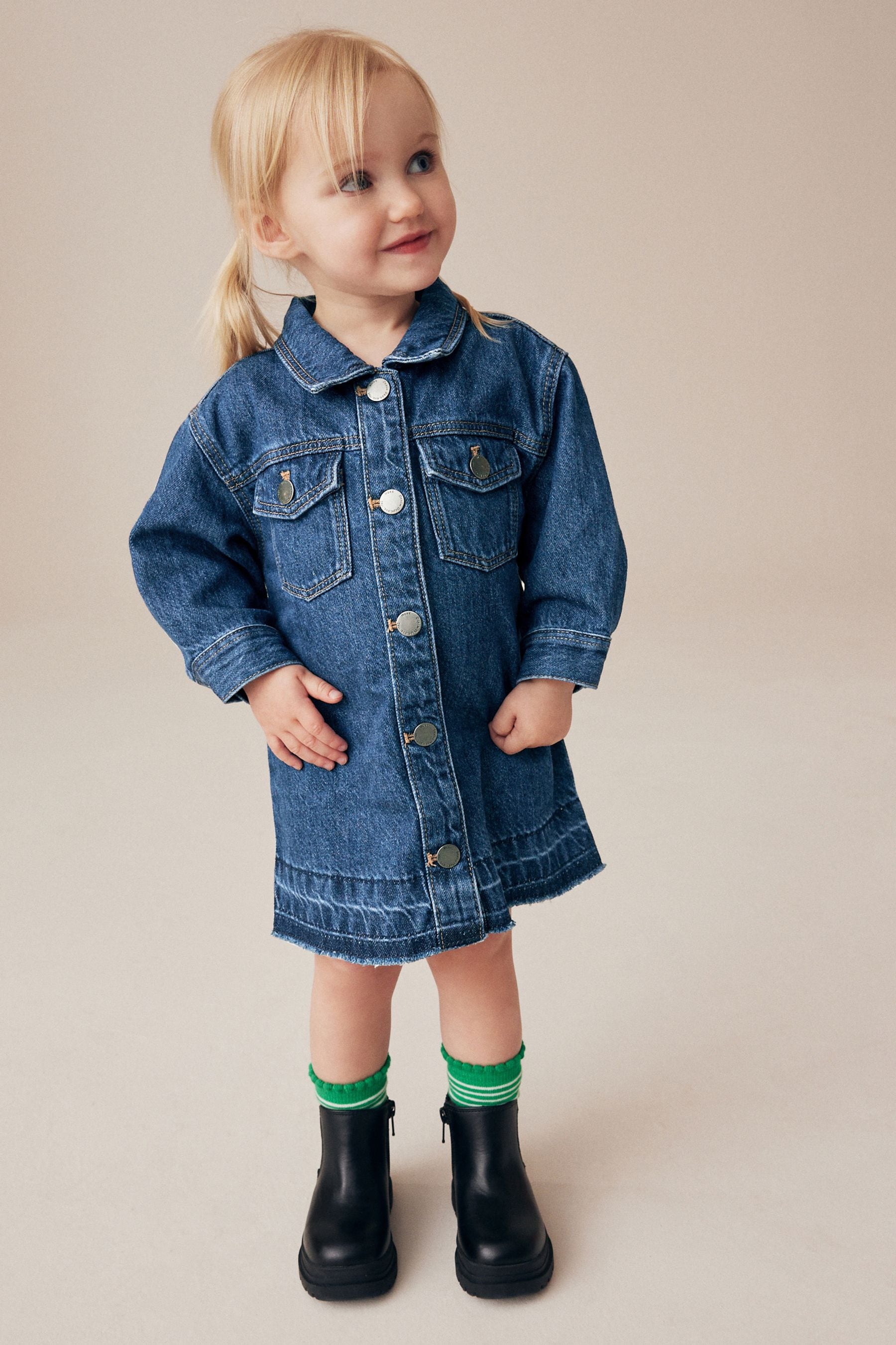 Blue Denim 100% Cotton Shirt Dress (3mths-8yrs)